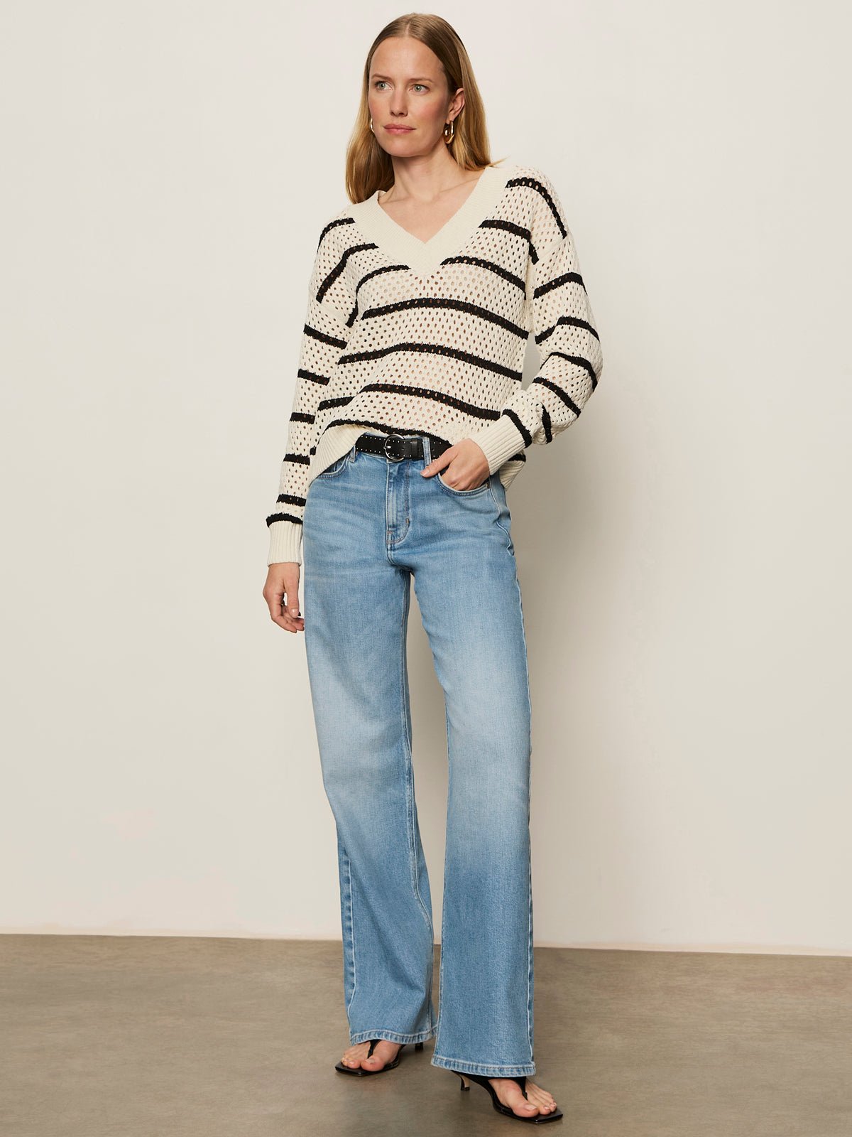 Airy Openwork Sweater Chalk Black Stripe