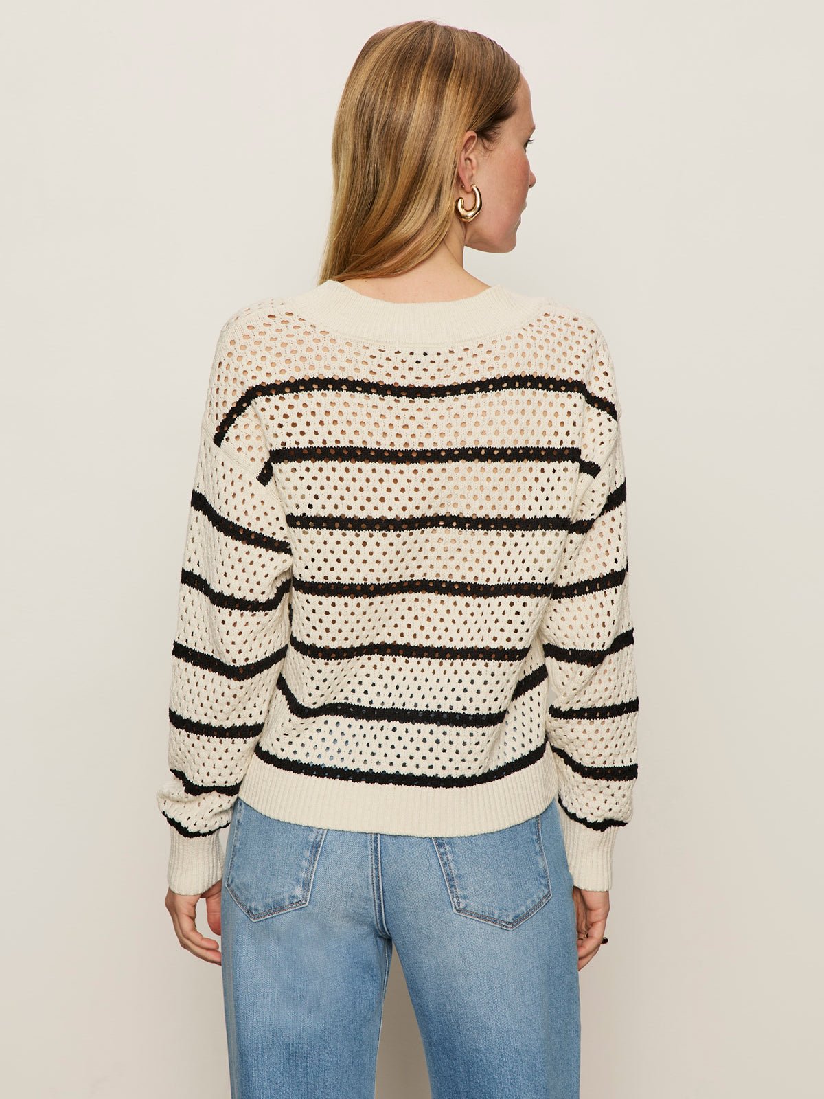 Airy Openwork Sweater Chalk Black Stripe