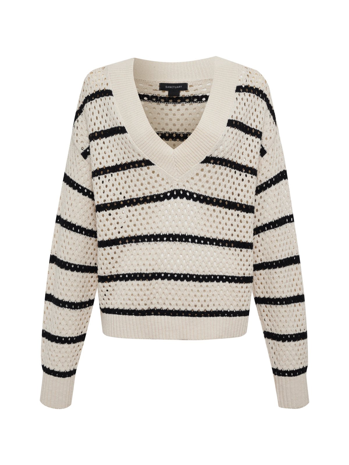 Airy Openwork Sweater Chalk Black Stripe