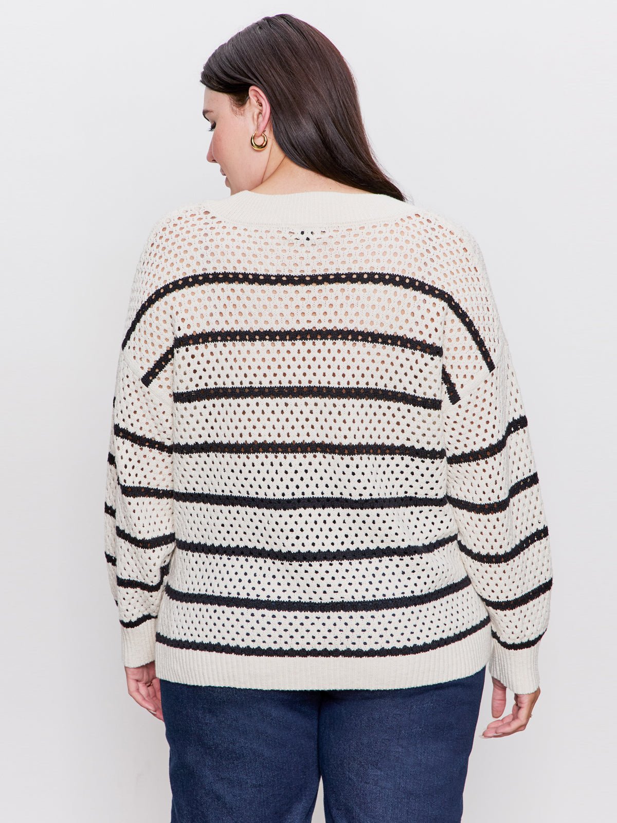 Airy Openwork Sweater Chalk Black Stripe Extended Sizing