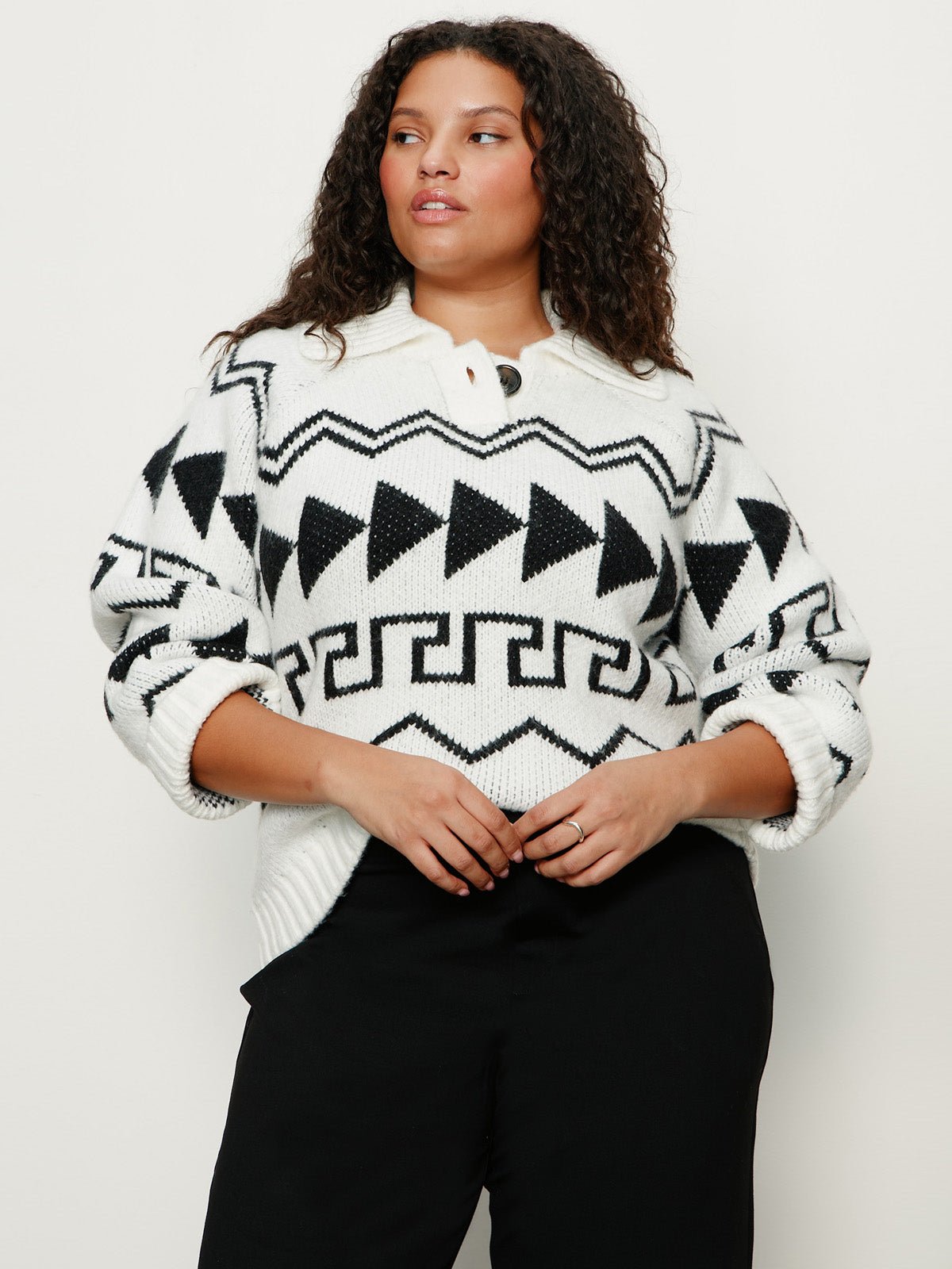 Below Zero Fairisle Popover Chalk And Black Fairisle Extended Sizing