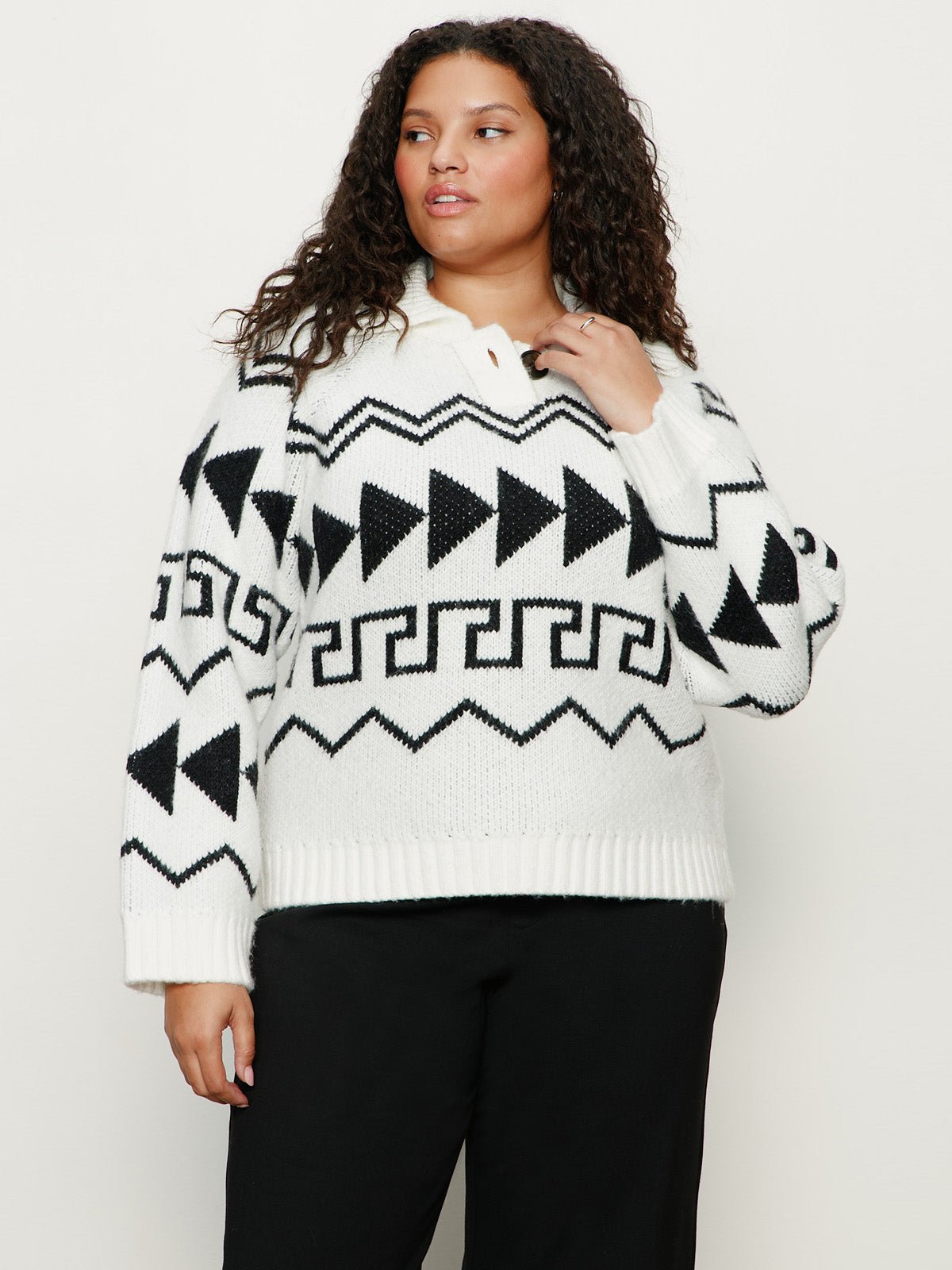 Below Zero Fairisle Popover Chalk And Black Fairisle Extended Sizing