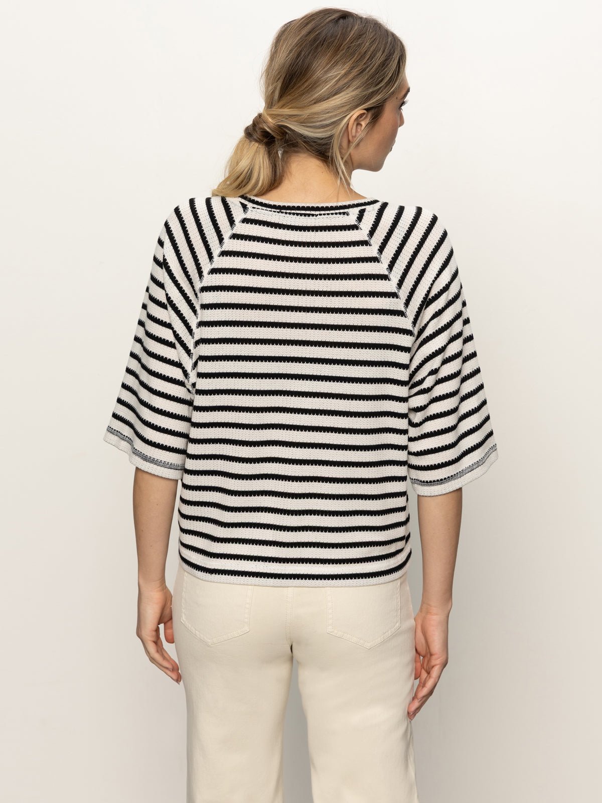Boxy Raglan Tee Black with Light Oat Stripe