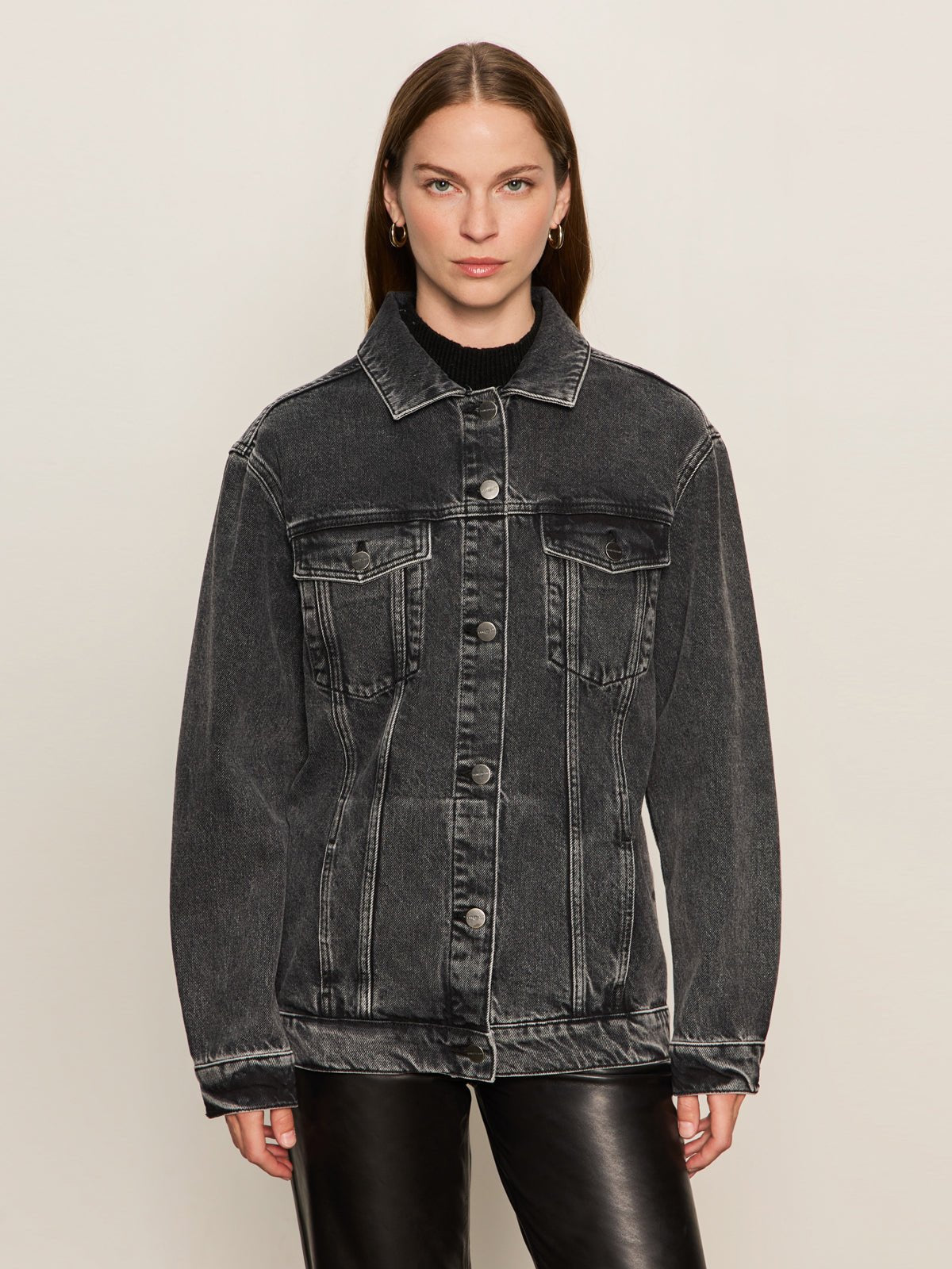 Boyfriend Trucker Jacket Washed Black Denim