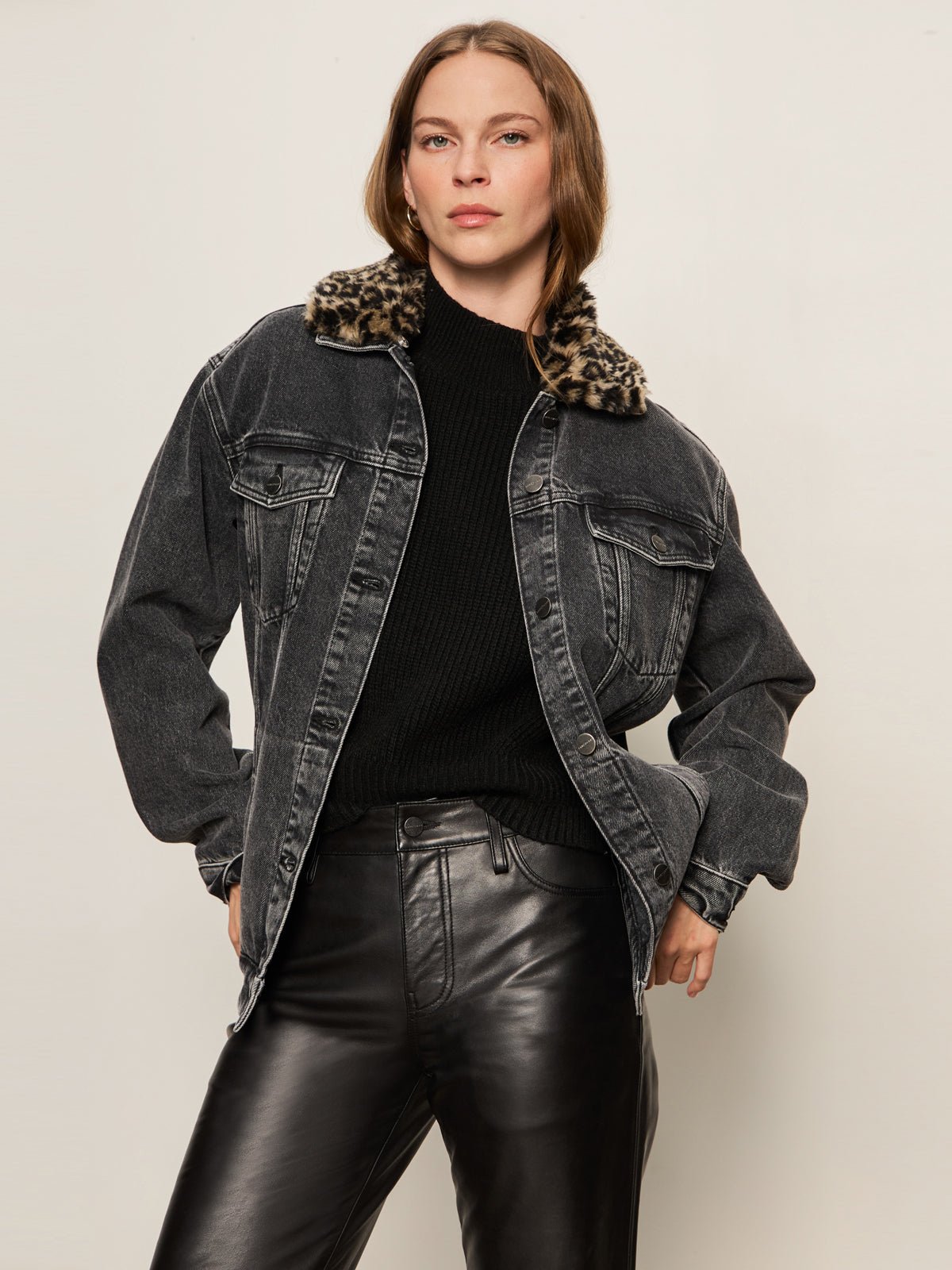 Boyfriend Trucker Jacket Washed Black Denim