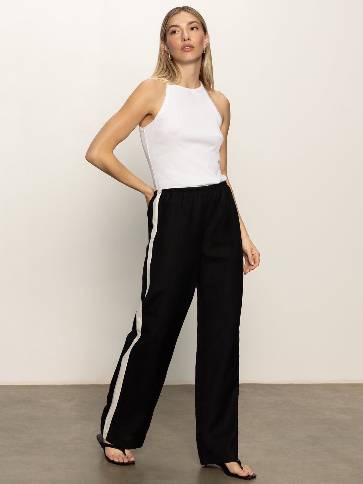 Casual Semi-High Rise Track Pant Black Chalk Stripe