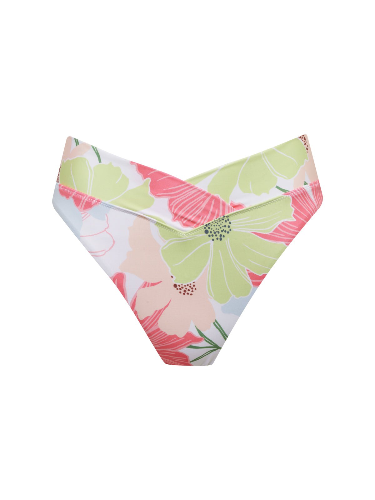 Charming Floral V-Waist High Leg Bikini Bottom White