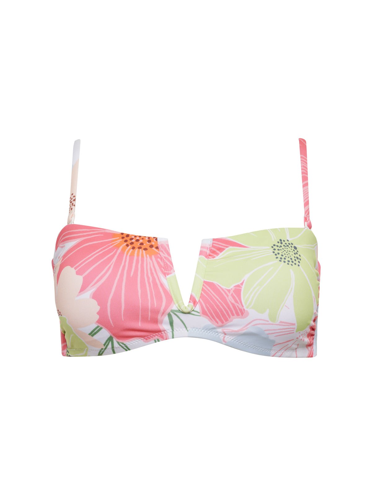 Charming Floral V-Wire Bandeau Bikini Top White