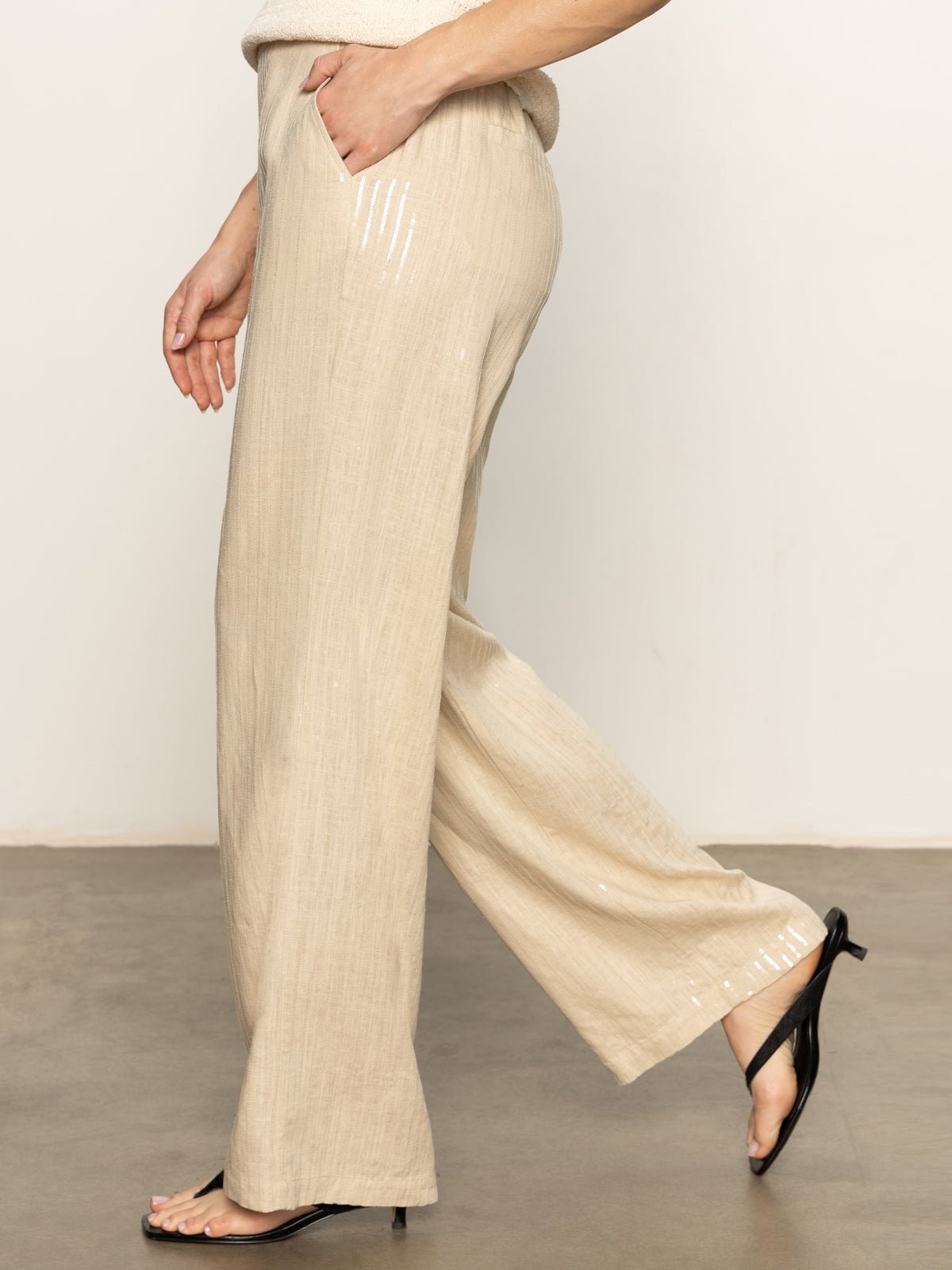 Coastal Semi-High Rise Pant Sand Sequin Stripe