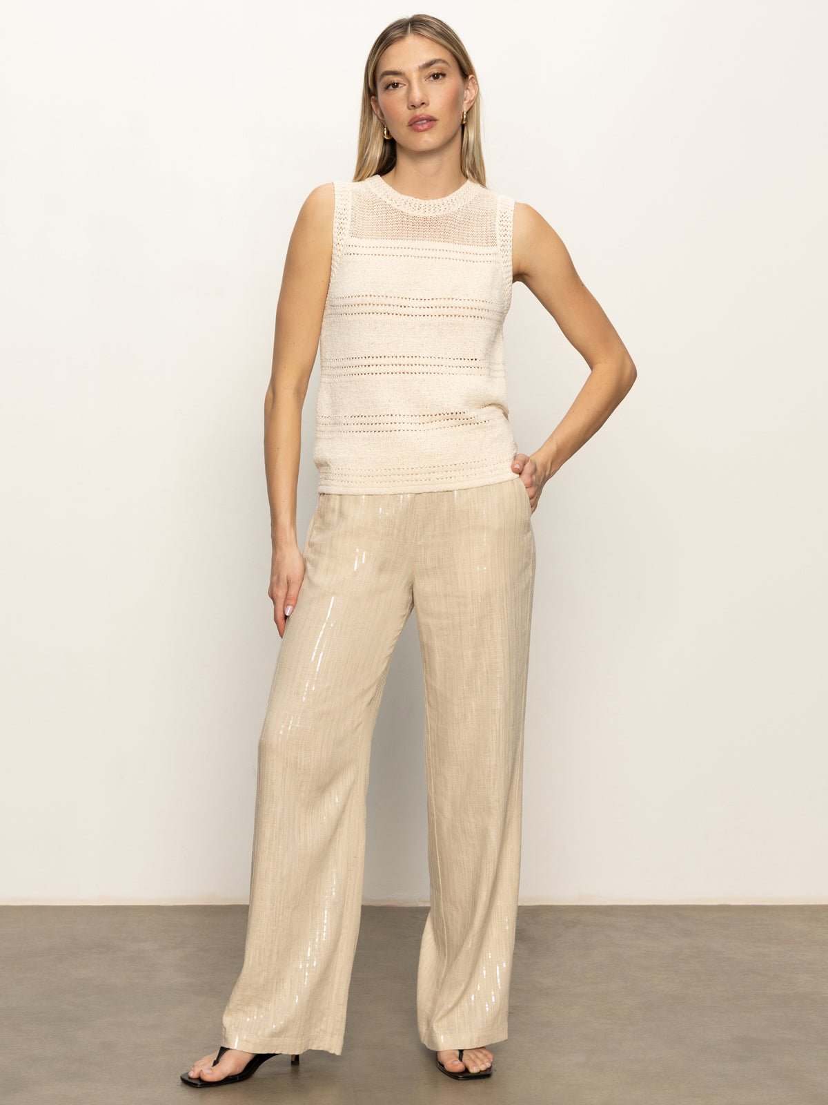 Coastal Semi-High Rise Pant Sand Sequin Stripe