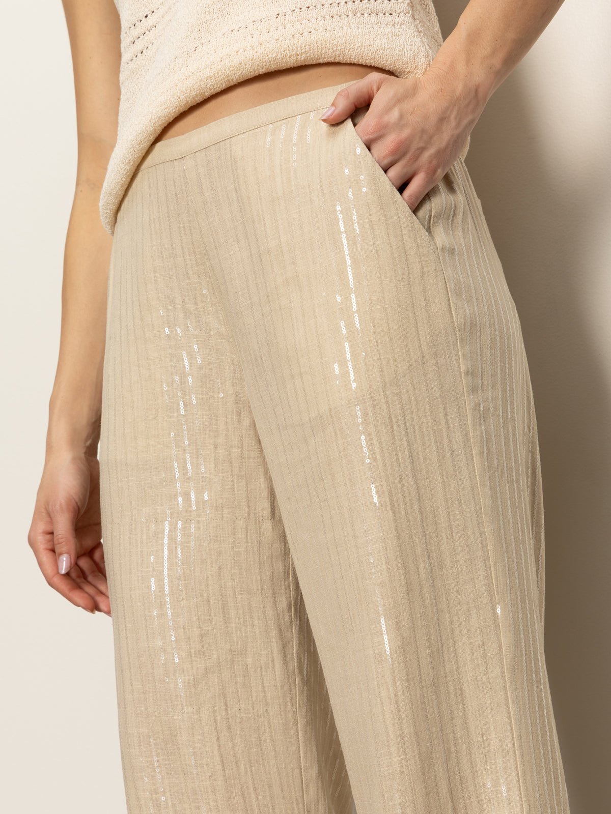 Coastal Semi-High Rise Pant Sand Sequin Stripe