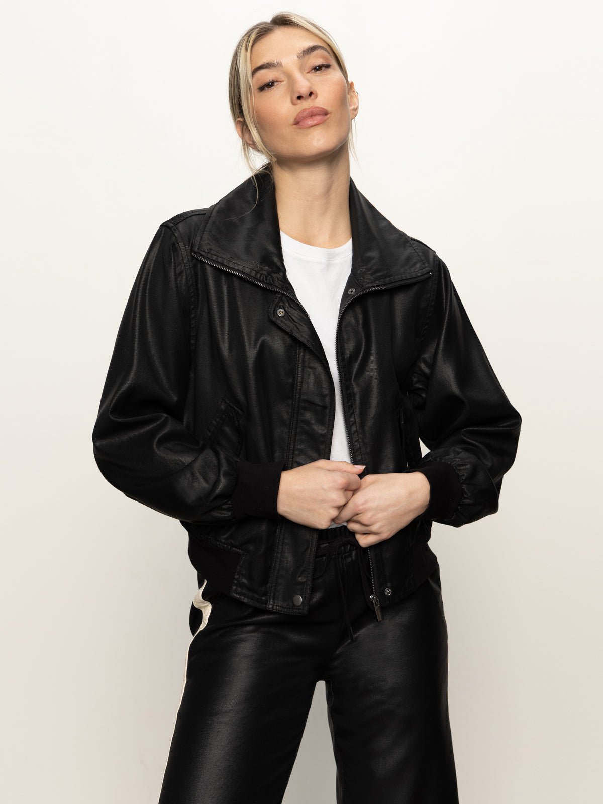 Coated Twill Bomber Jacket Black