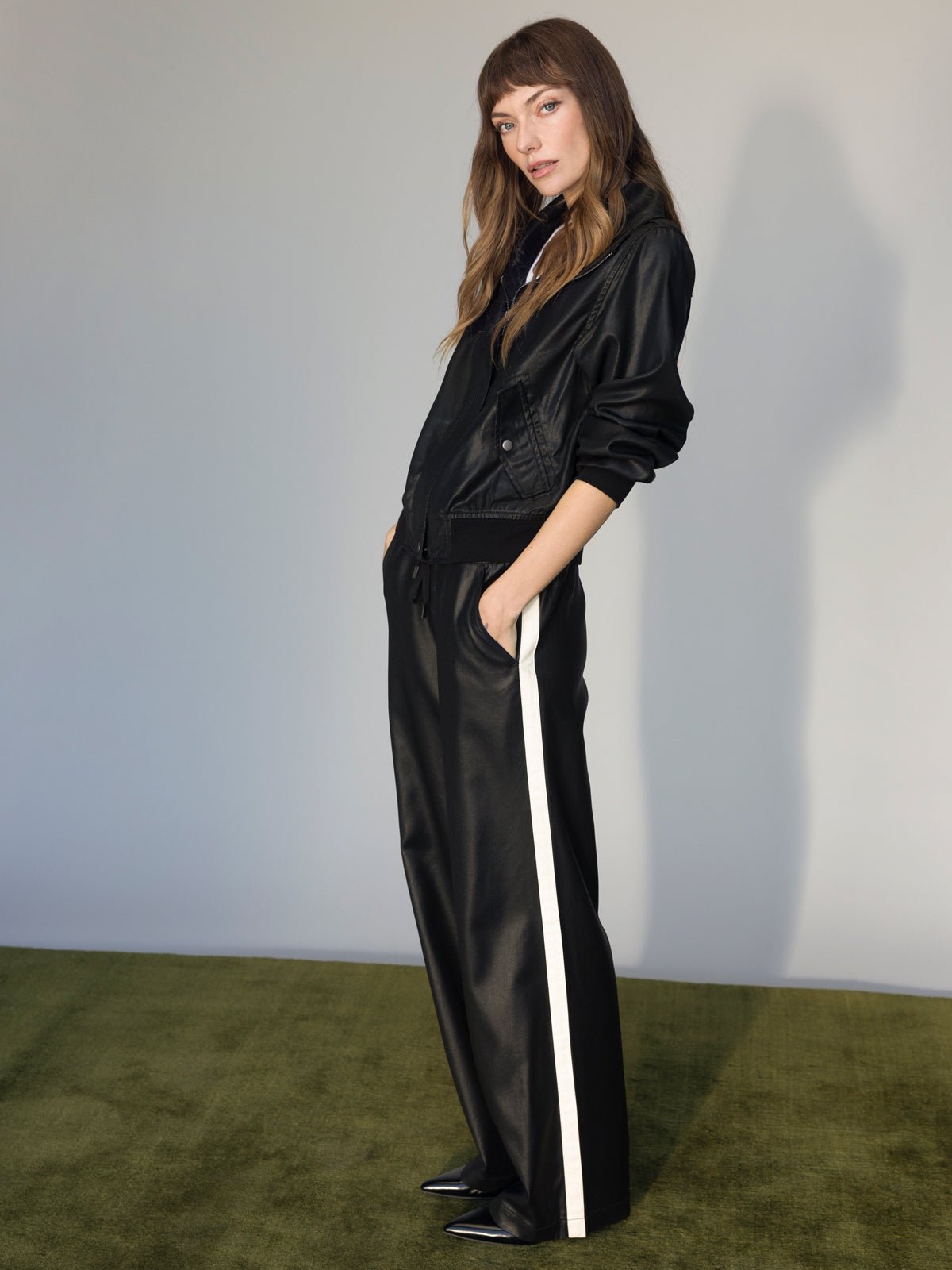 Coated Twill Bomber Jacket Black