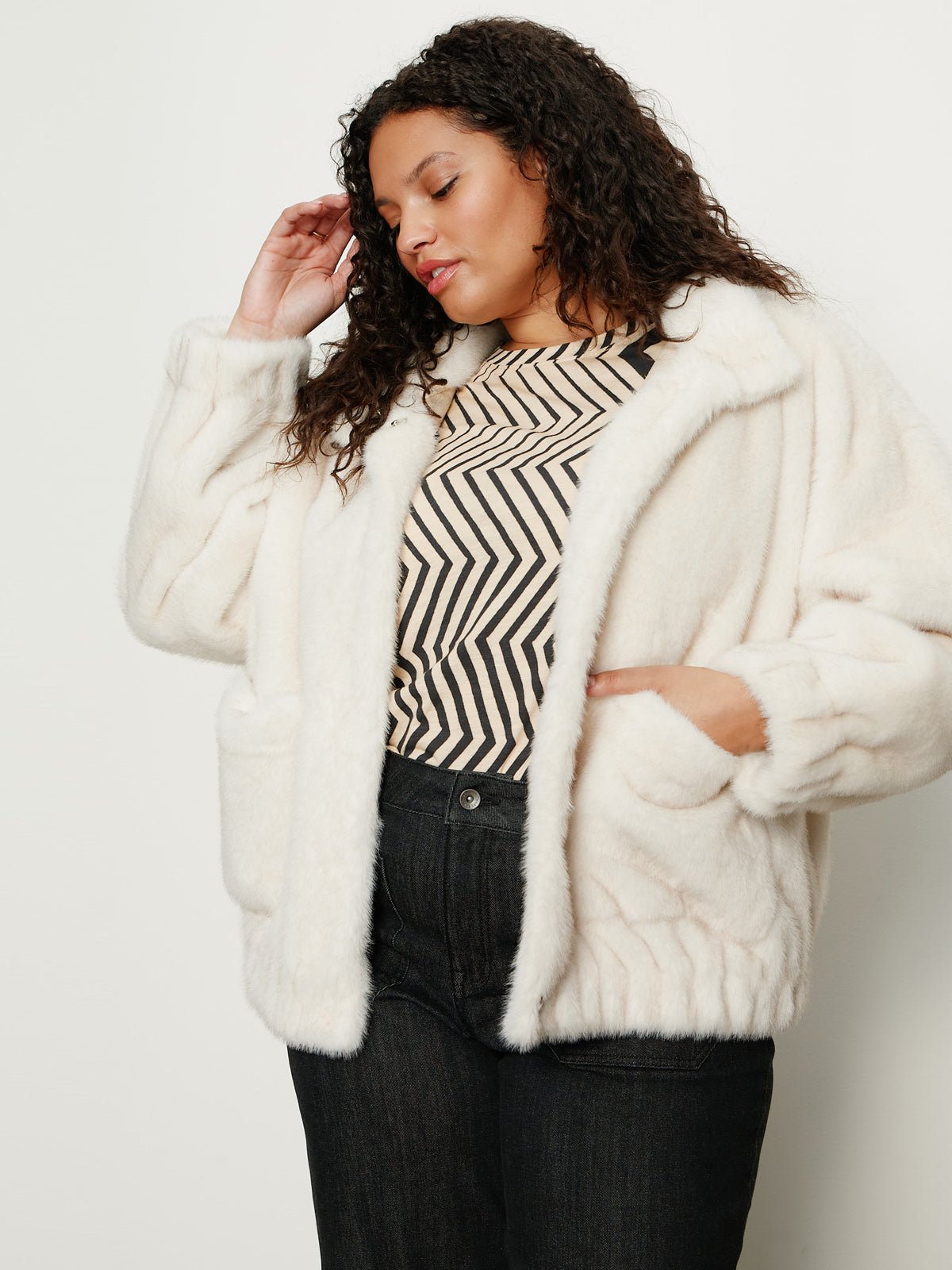Coco Fur Jacket Almond Cream Extended Sizing