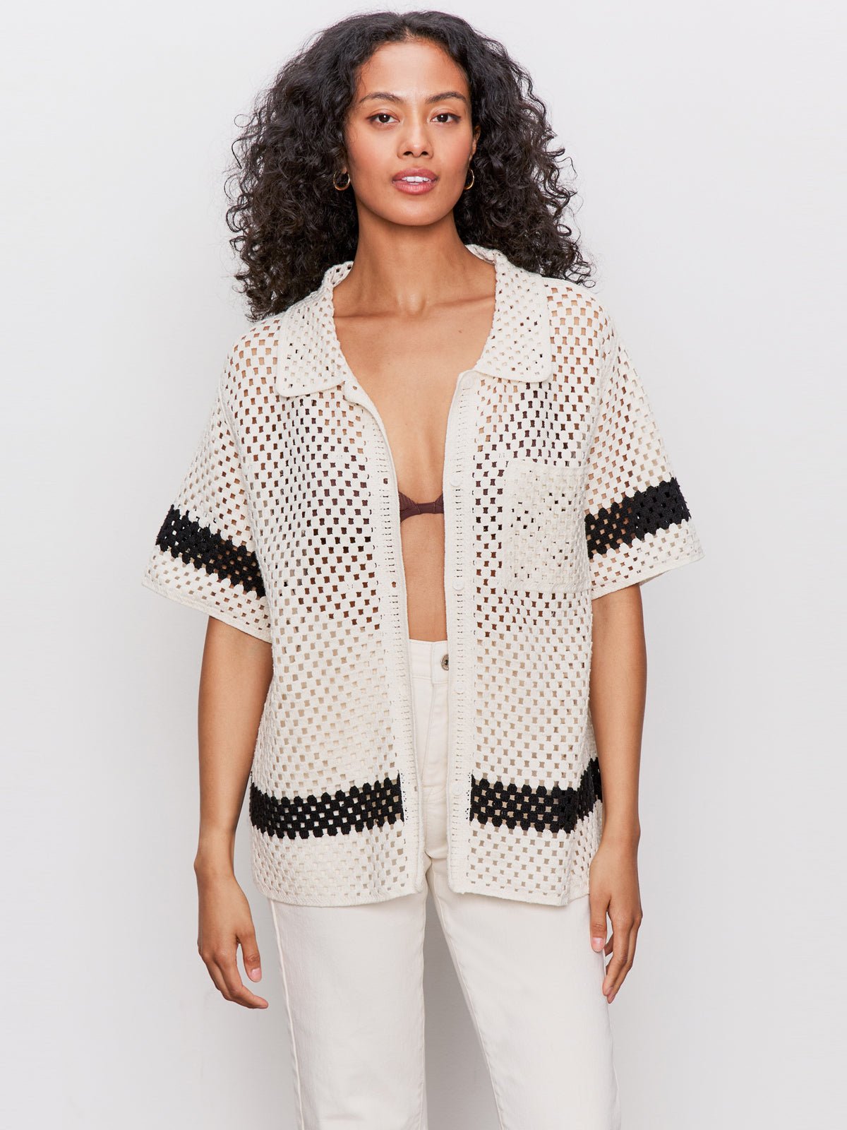 Crochet Resort Shirt Macrame Black
