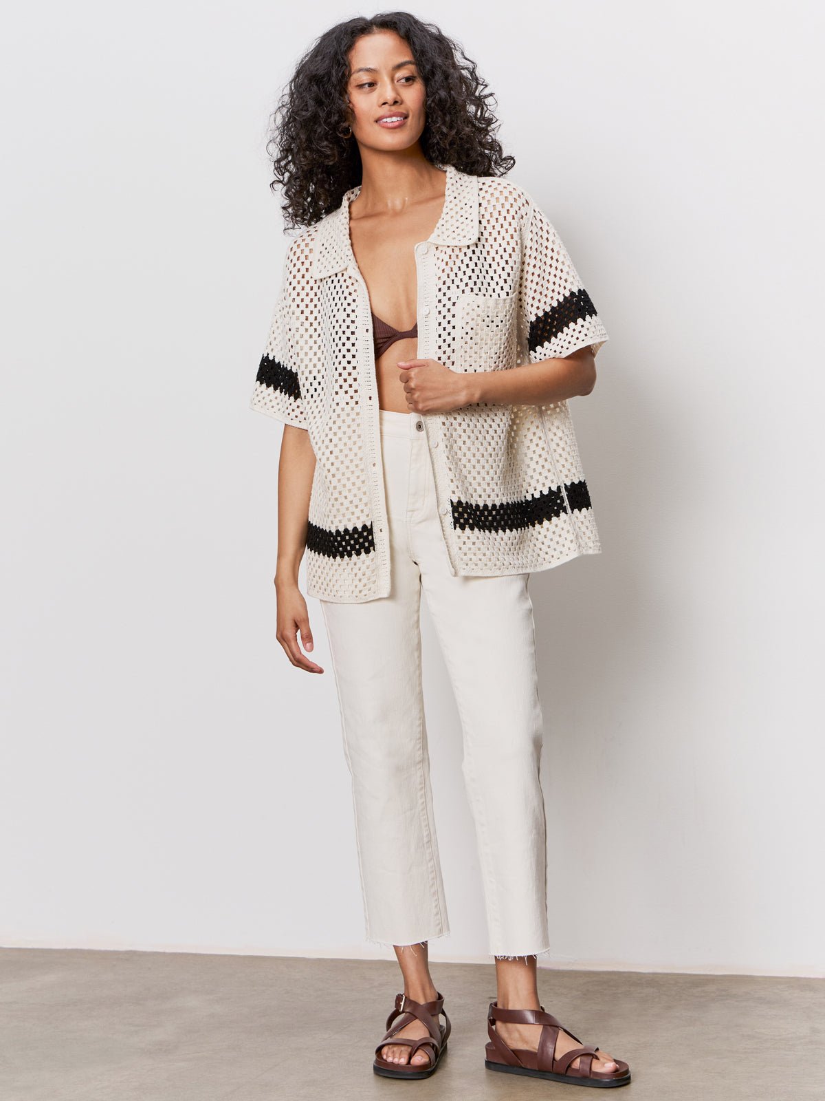 Crochet Resort Shirt Macrame Black