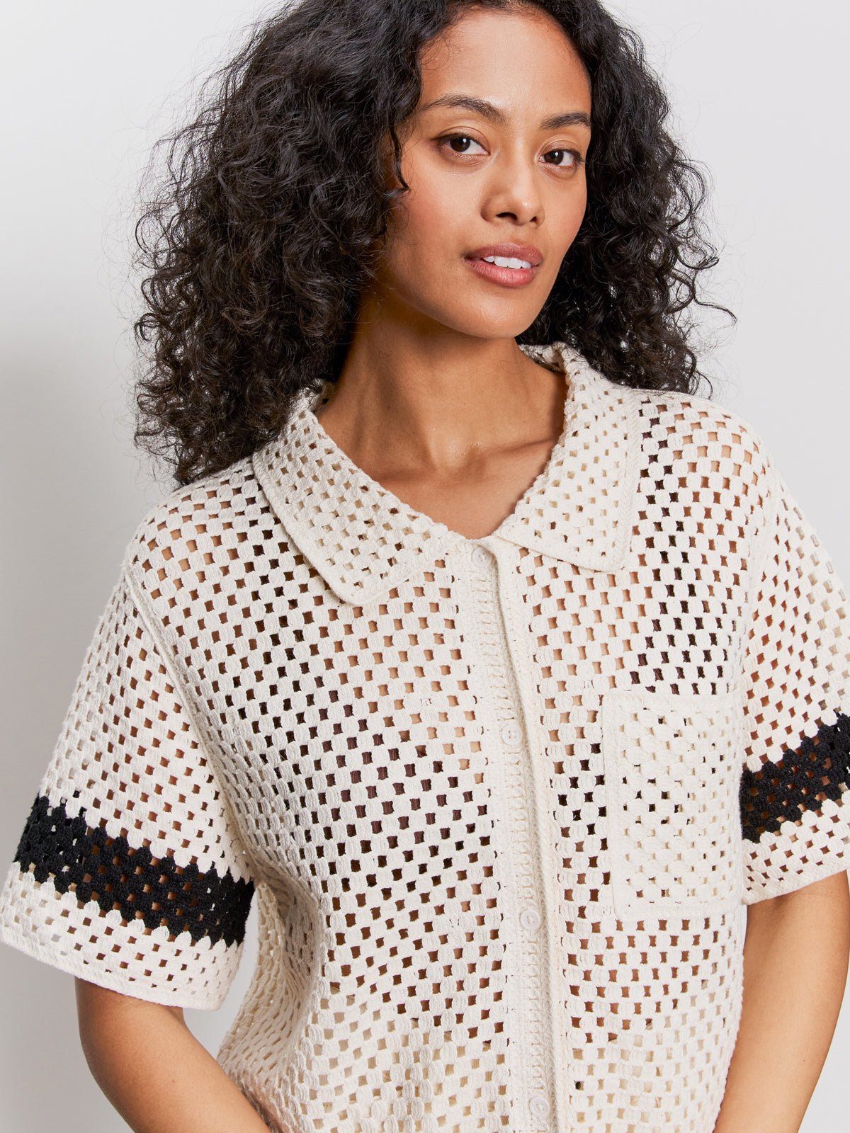 Crochet Resort Shirt Macrame Black
