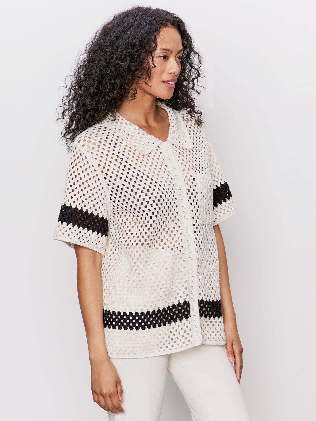 Crochet Resort Shirt Macrame Black