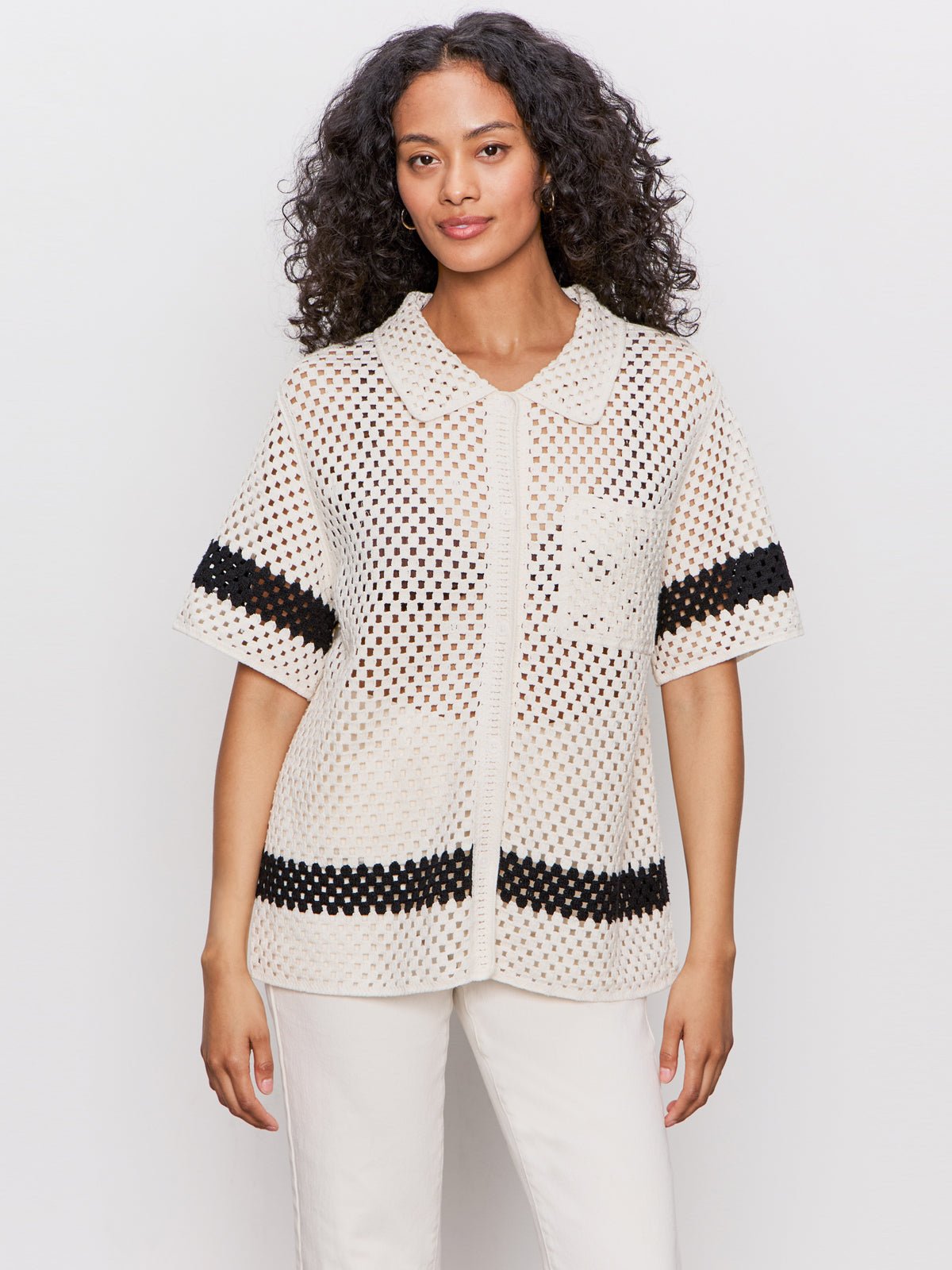 Crochet Resort Shirt Macrame Black