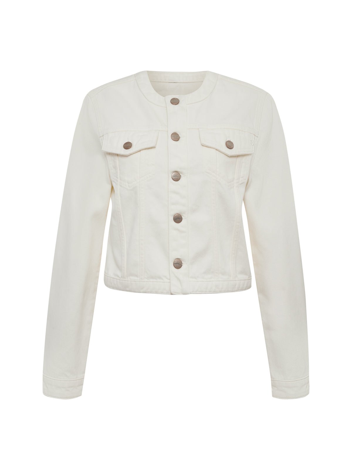 Denim Collarless Lady Jacket White
