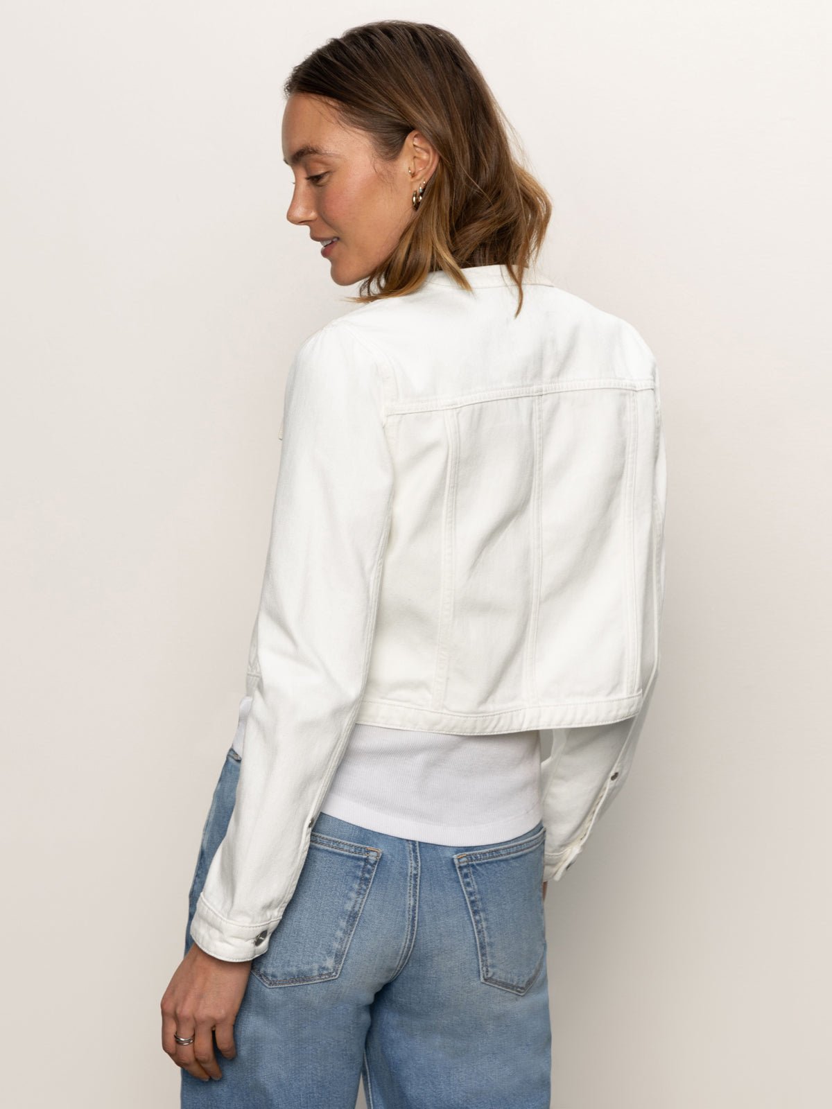 Denim Collarless Lady Jacket White