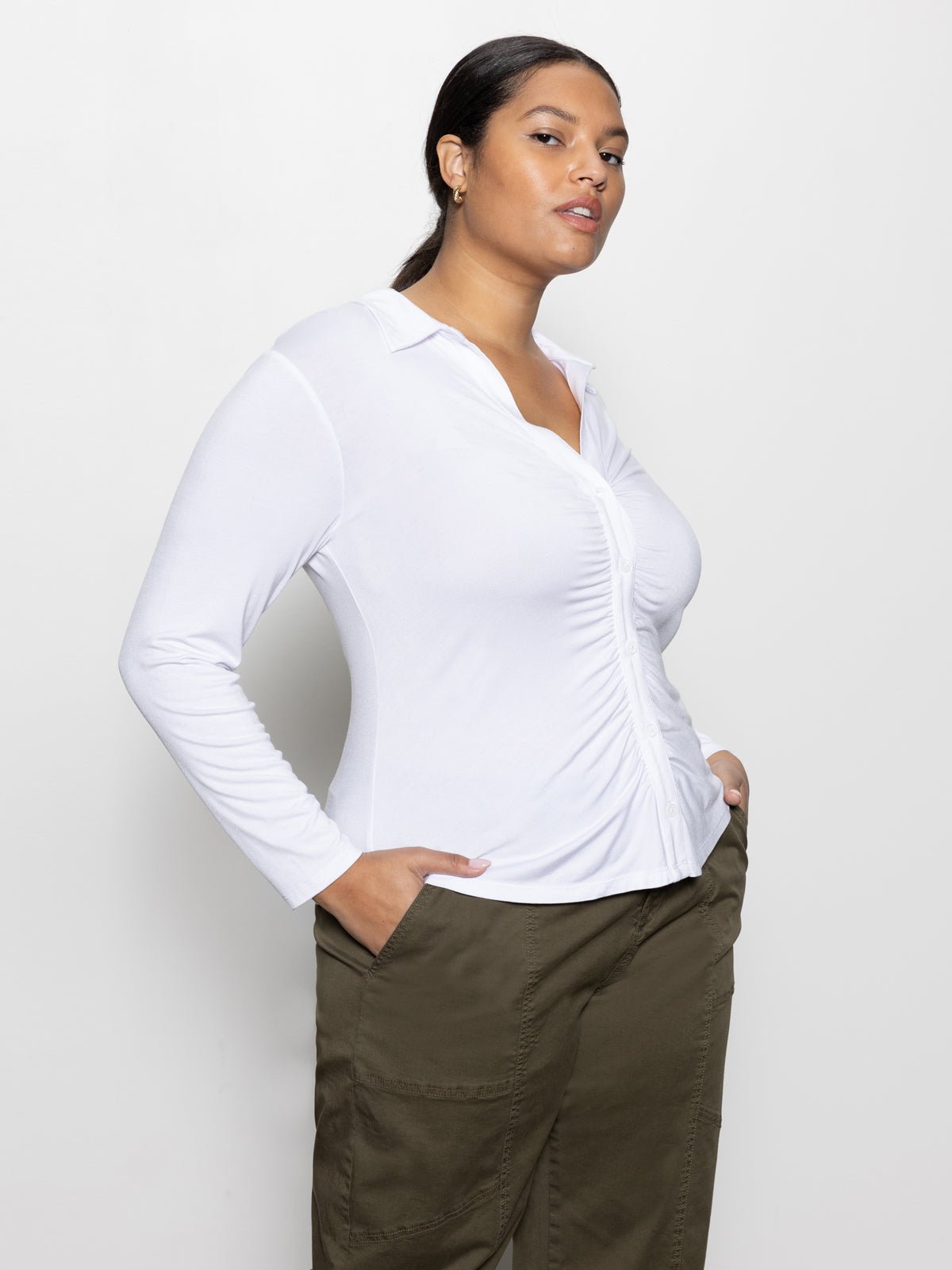 Dreamgirl Button Up Top White Extended Sizing