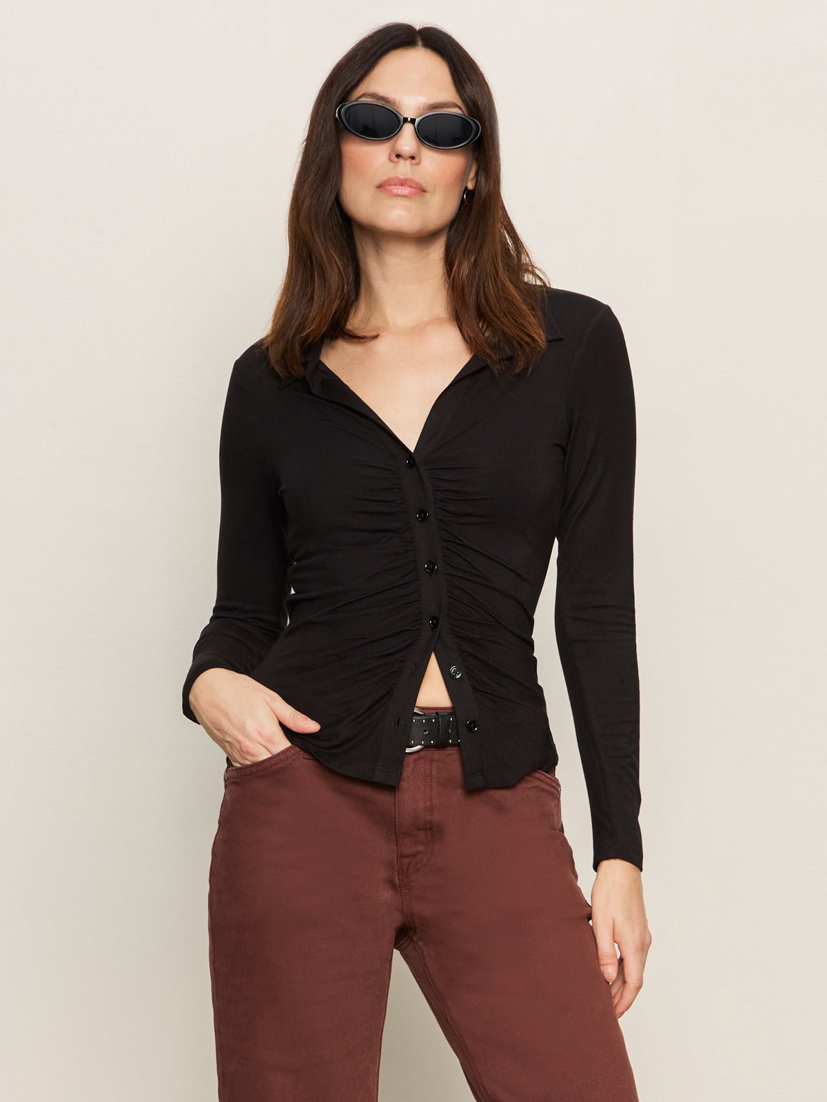 Dreamgirl Knit Button Up Top Black