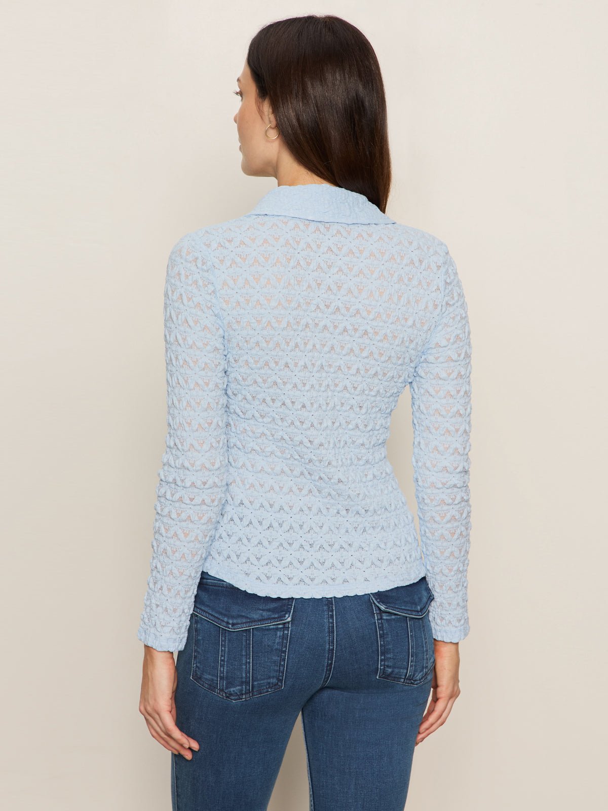 Dreamgirl Lace Button Up Top Blue Powder