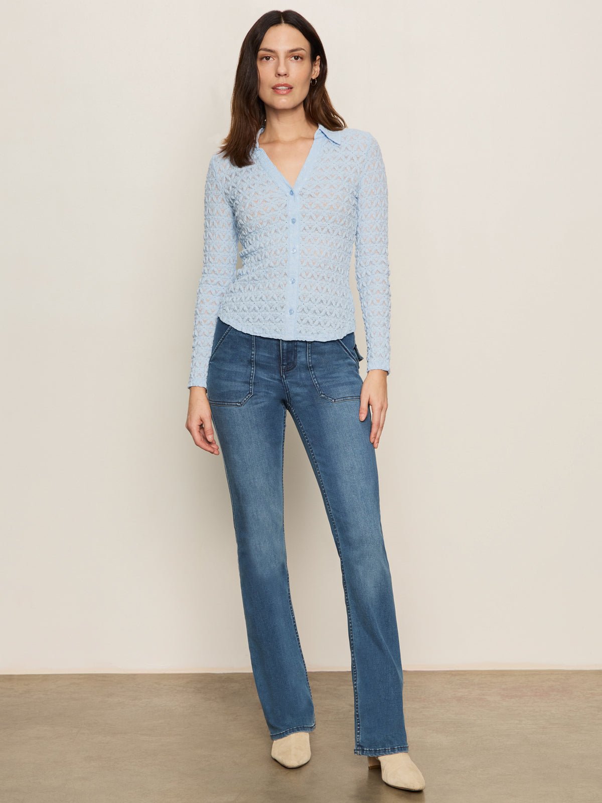 Dreamgirl Lace Button Up Top Blue Powder