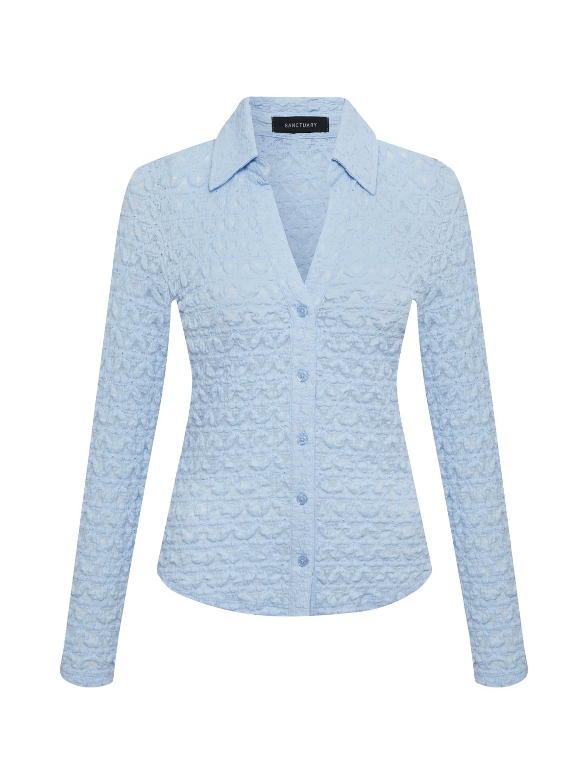 Dreamgirl Lace Button Up Top Blue Powder