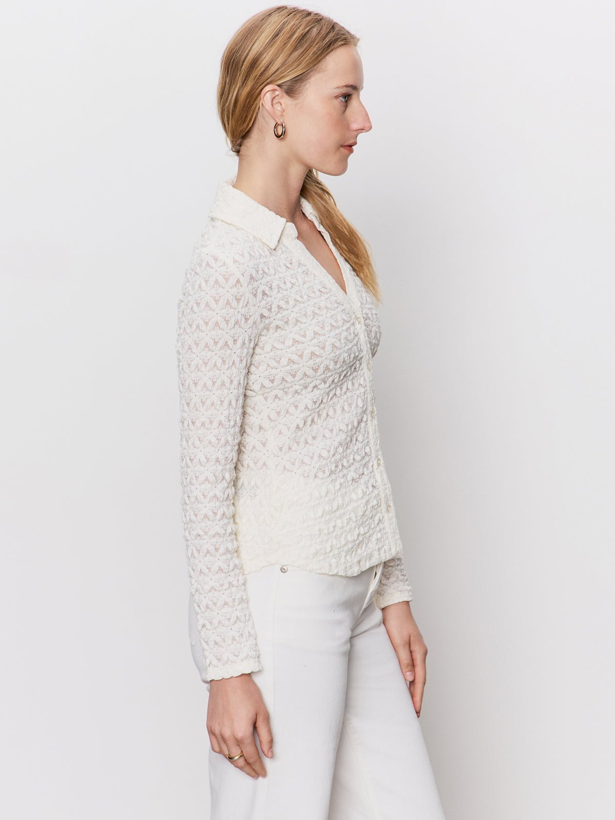 Dreamgirl Lace Button Up Top Chalk