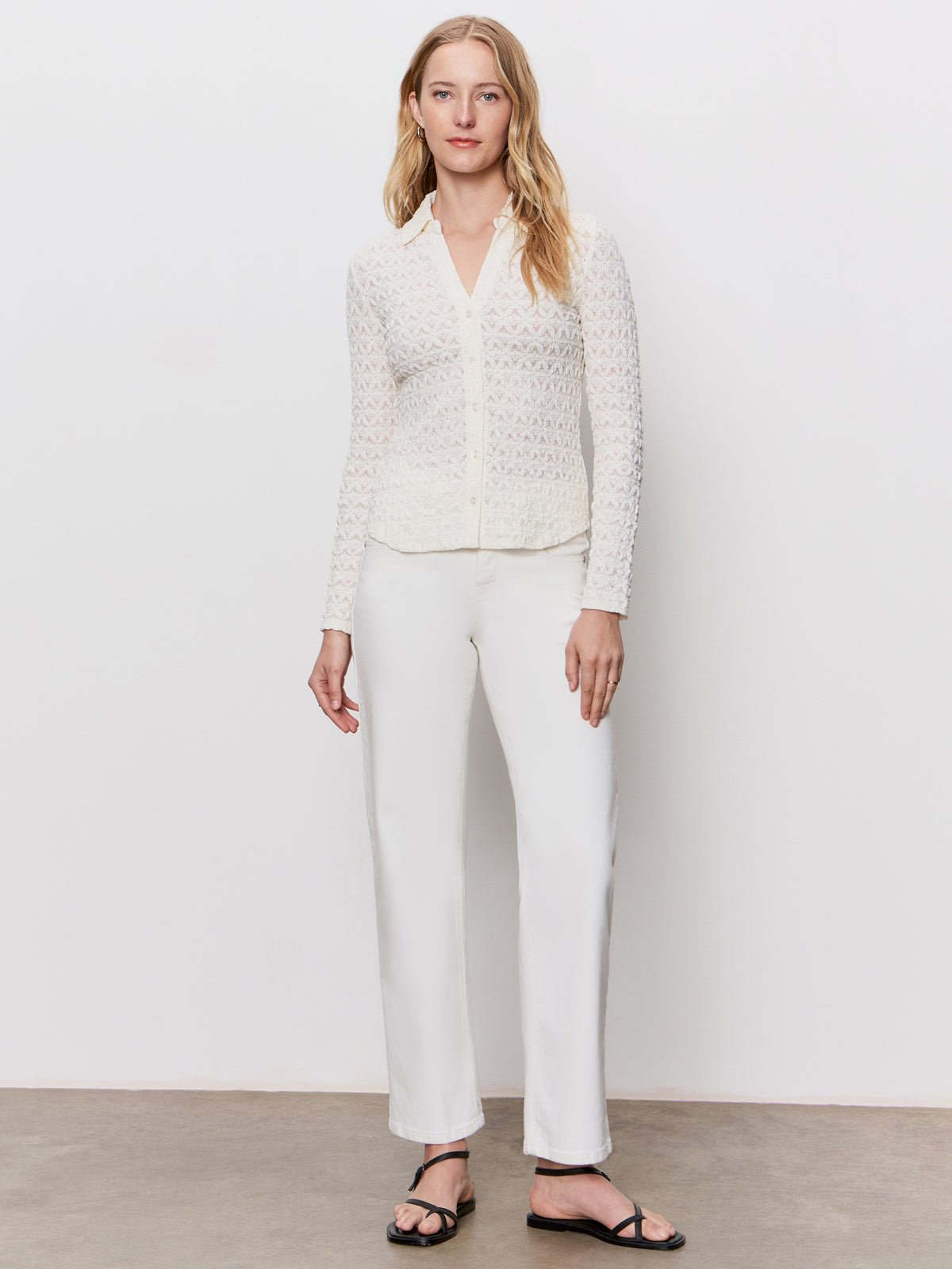 Dreamgirl Lace Button Up Top Chalk