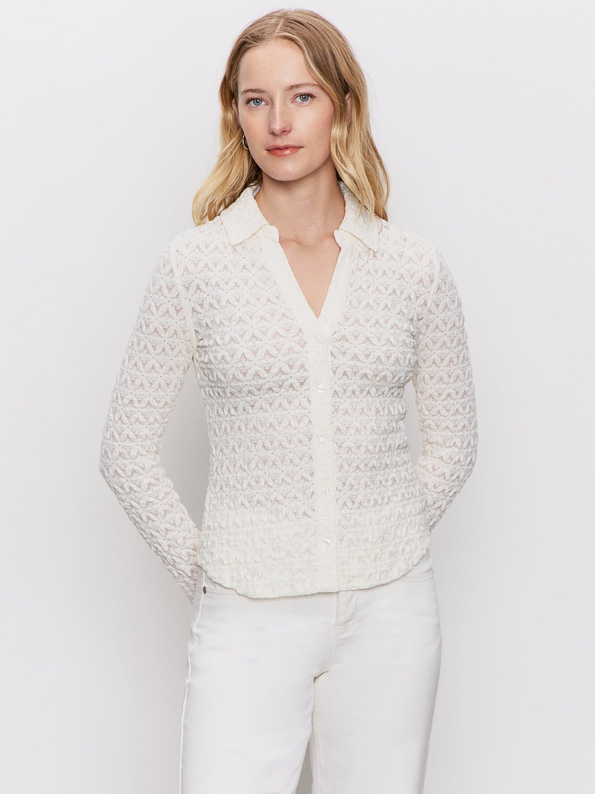 Dreamgirl Lace Button Up Top Chalk