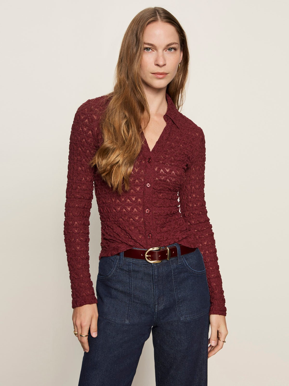 Dreamgirl Lace Button Up Top Night Berry