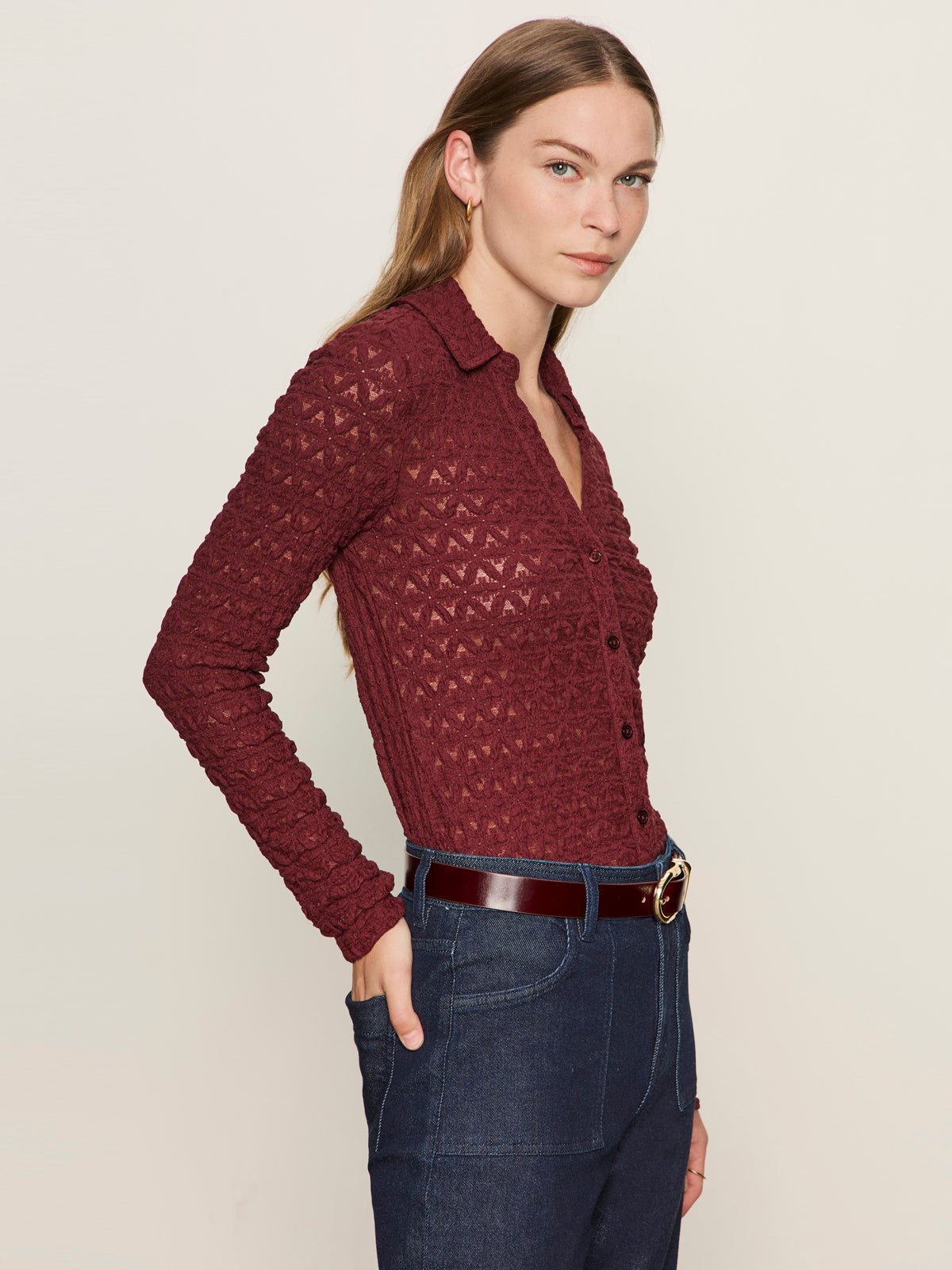 Dreamgirl Lace Button Up Top Night Berry