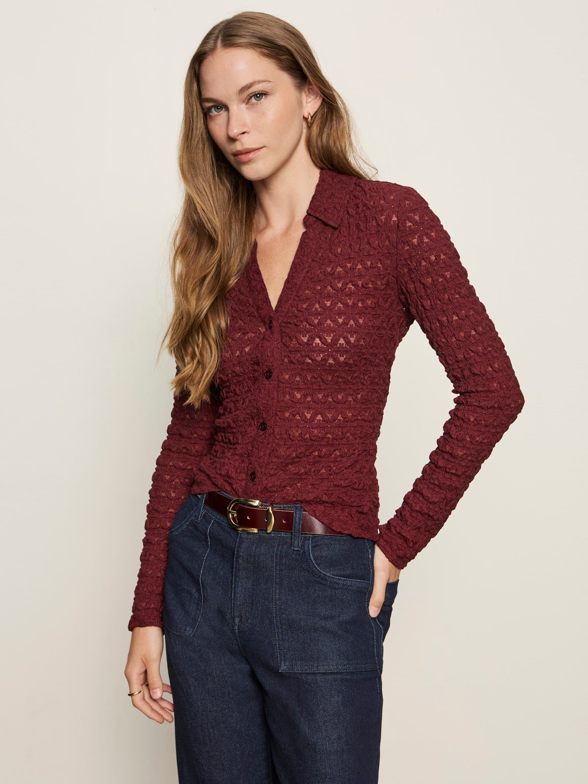 Dreamgirl Lace Button Up Top Night Berry