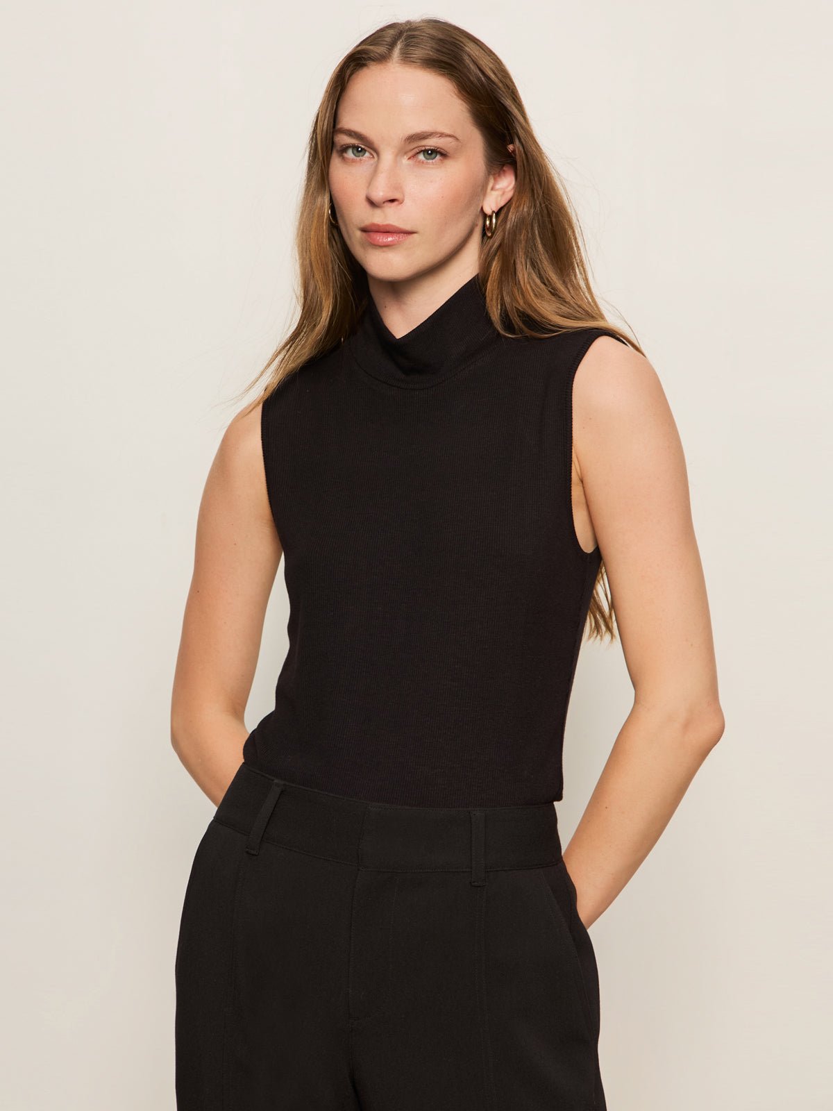 Essential Sleeveless Mock Neck Tank Black