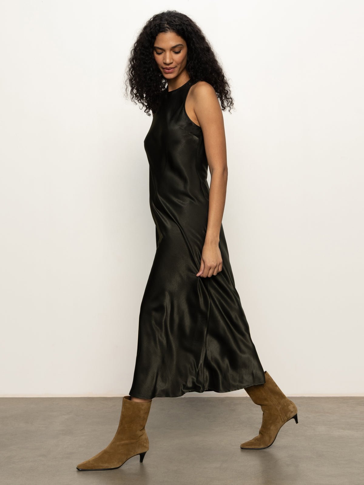 Everyday Satin Dress Black Olive