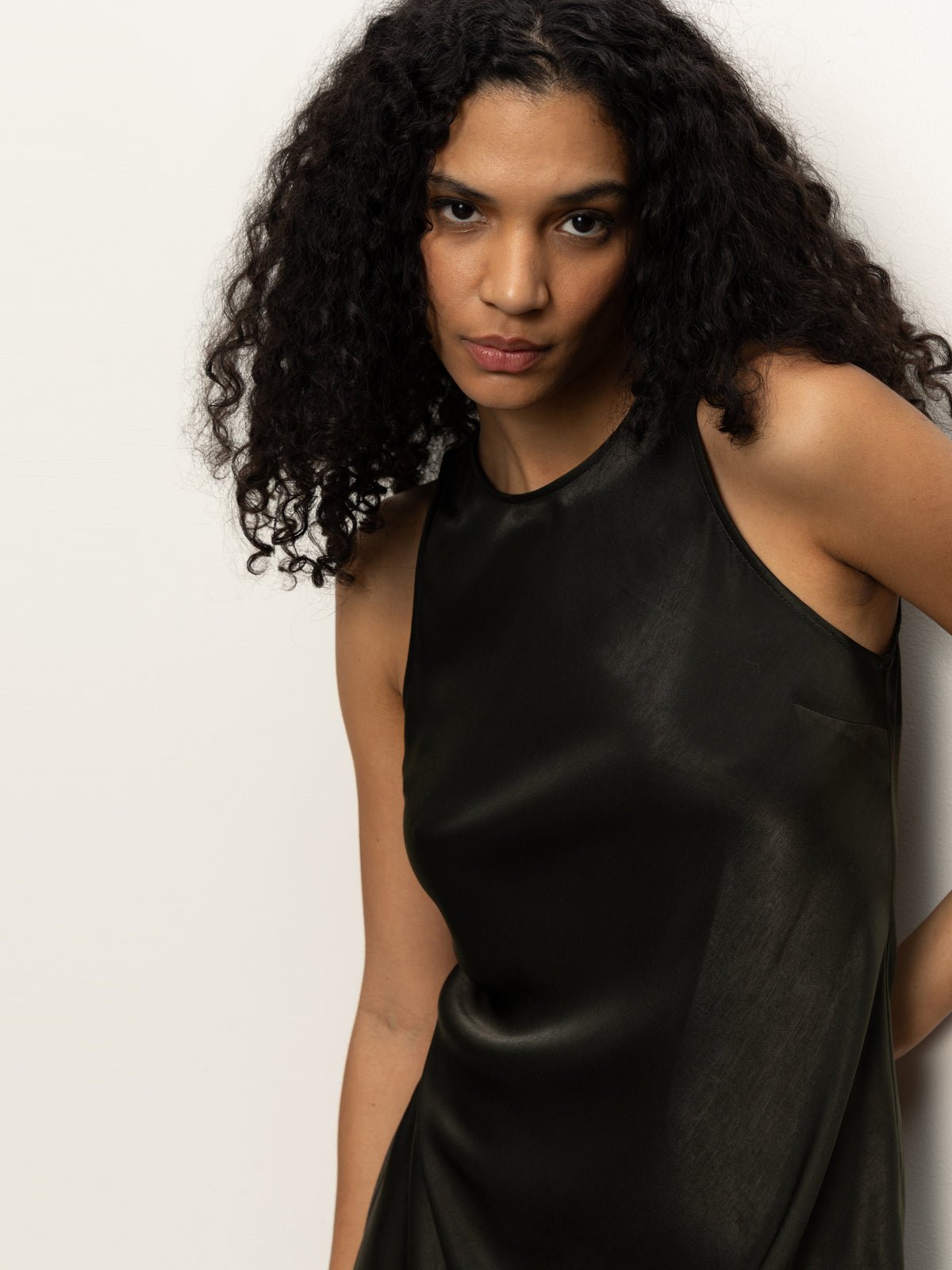 Everyday Satin Dress Black Olive