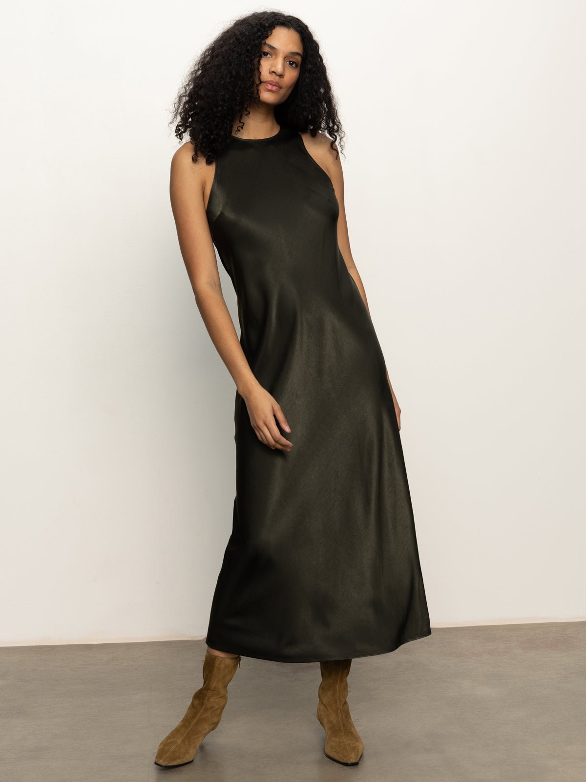 Everyday Satin Dress Black Olive
