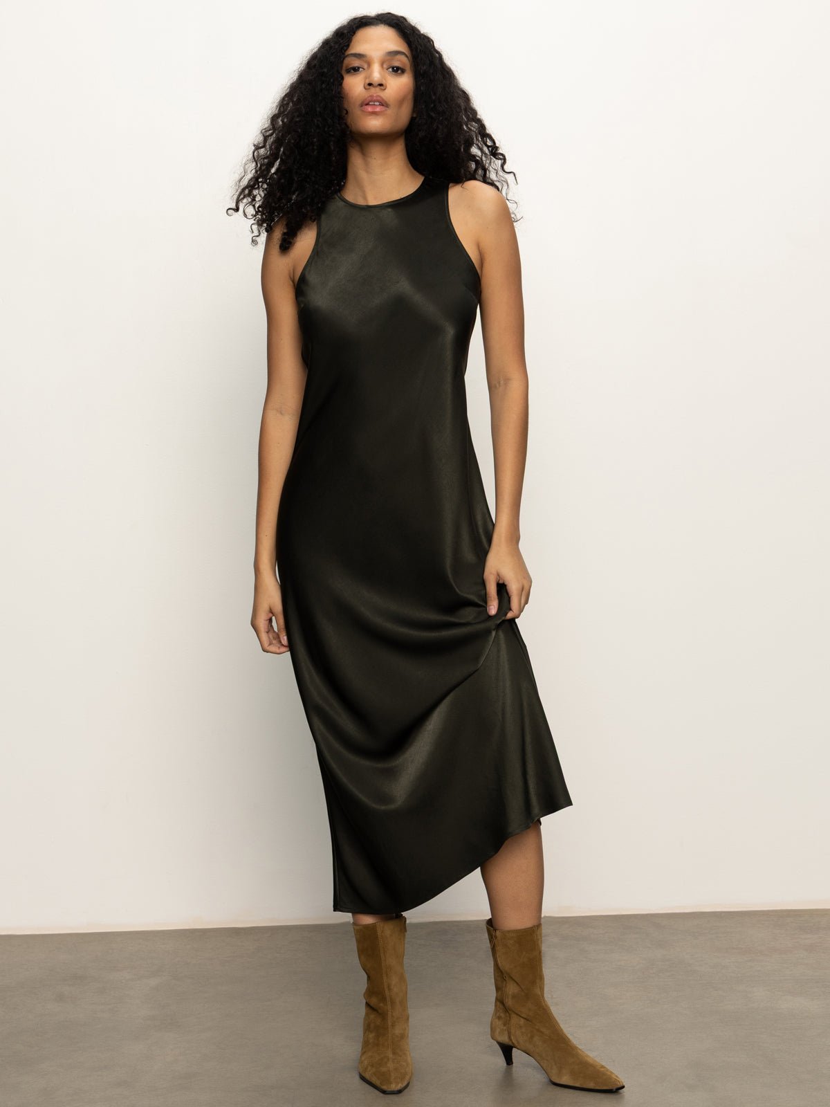 Everyday Satin Dress Black Olive