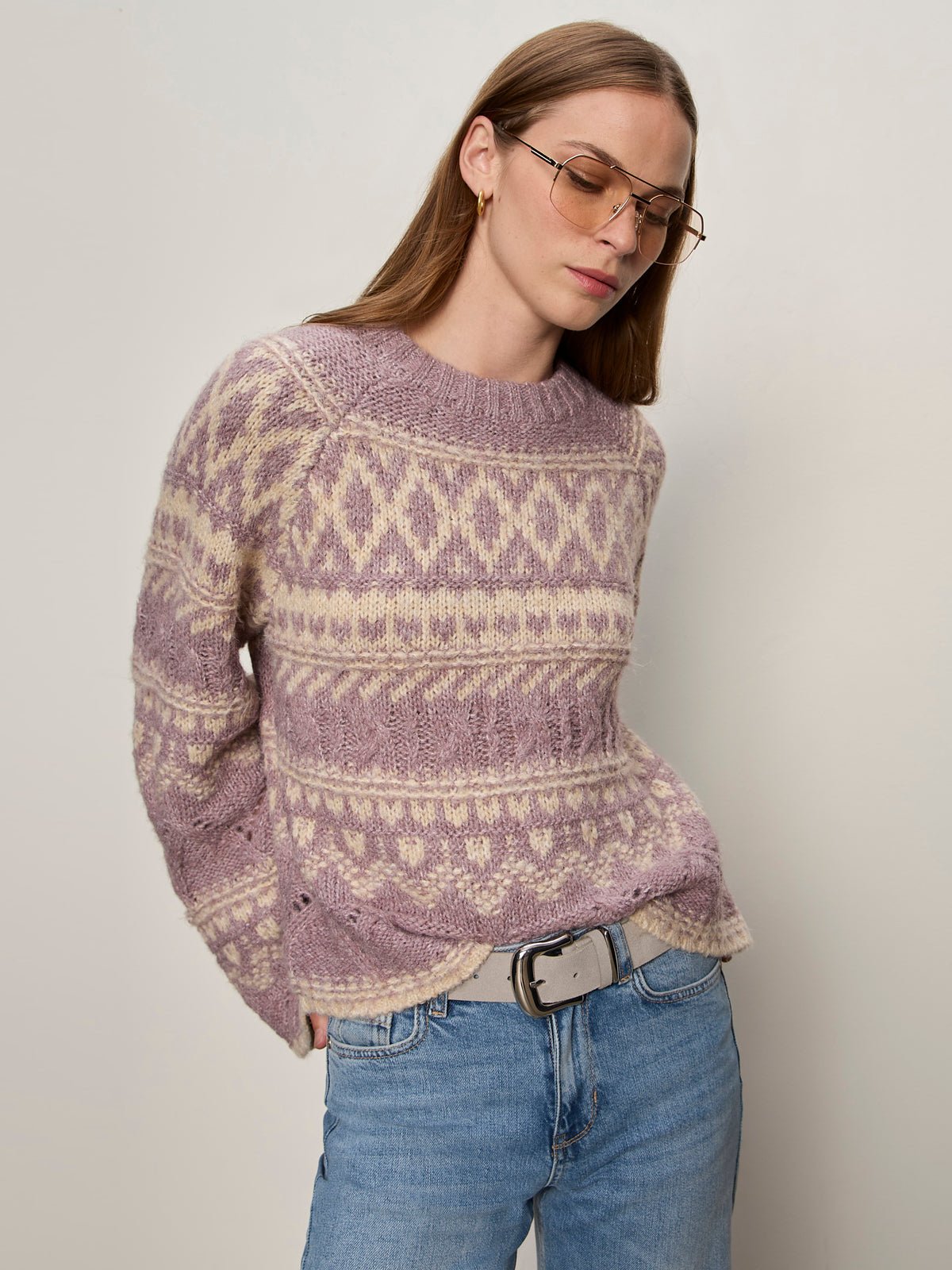 Fairisle Crew Neck Sweater Twilight Mauve Multi