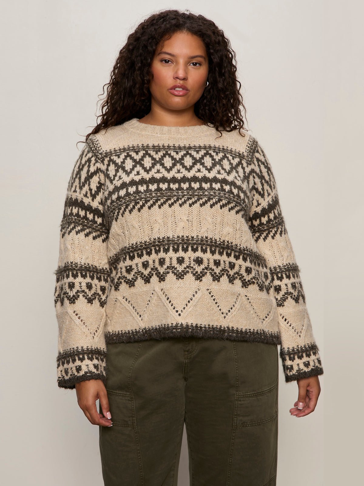 Fairisle Sweater Light Oat Multi Extended Sizing