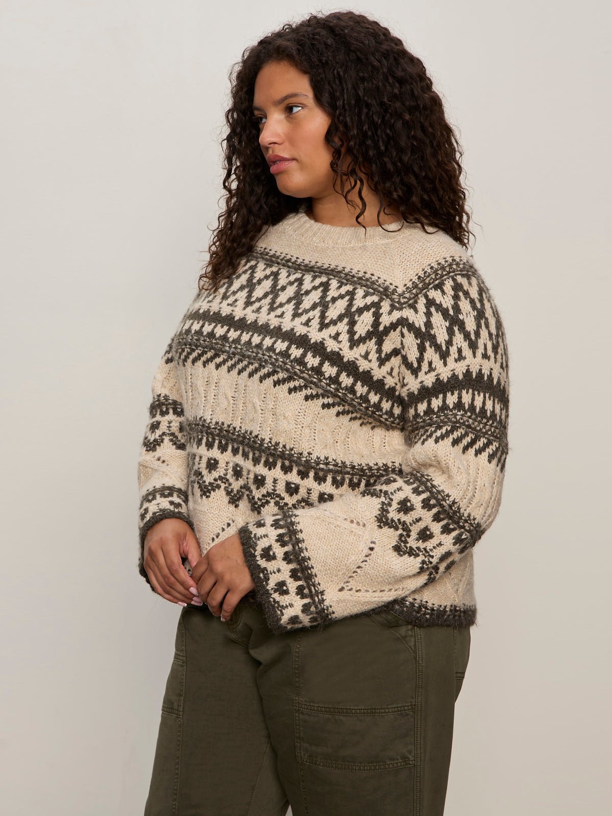 Fairisle Sweater Light Oat Multi Extended Sizing