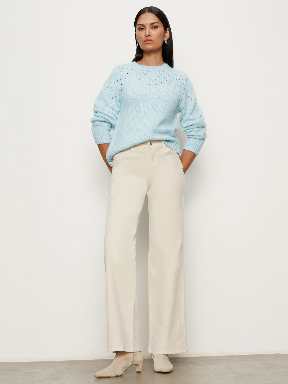 Femme Openwork Sweater Aquamarine