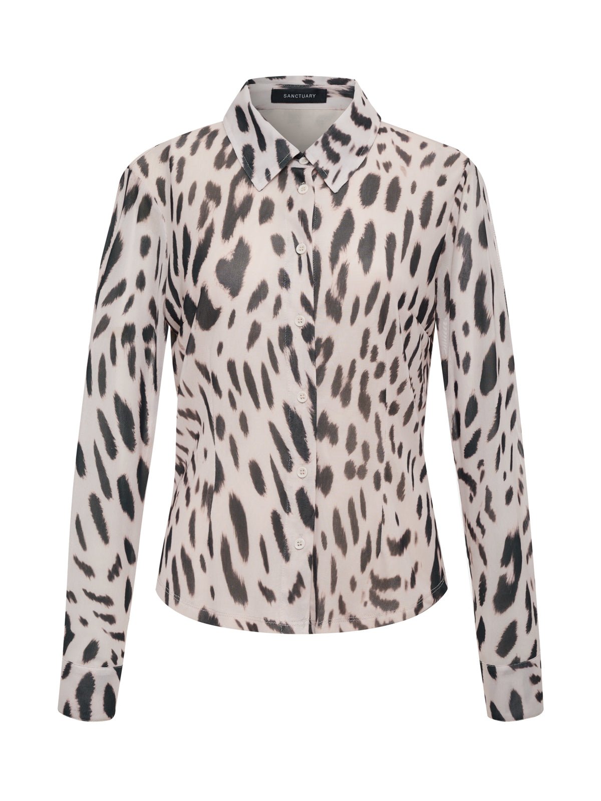 Fitted Mesh Button Down Top Mother Leo