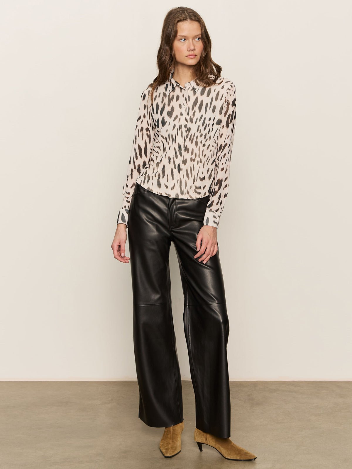 Fitted Mesh Button Down Top Mother Leo