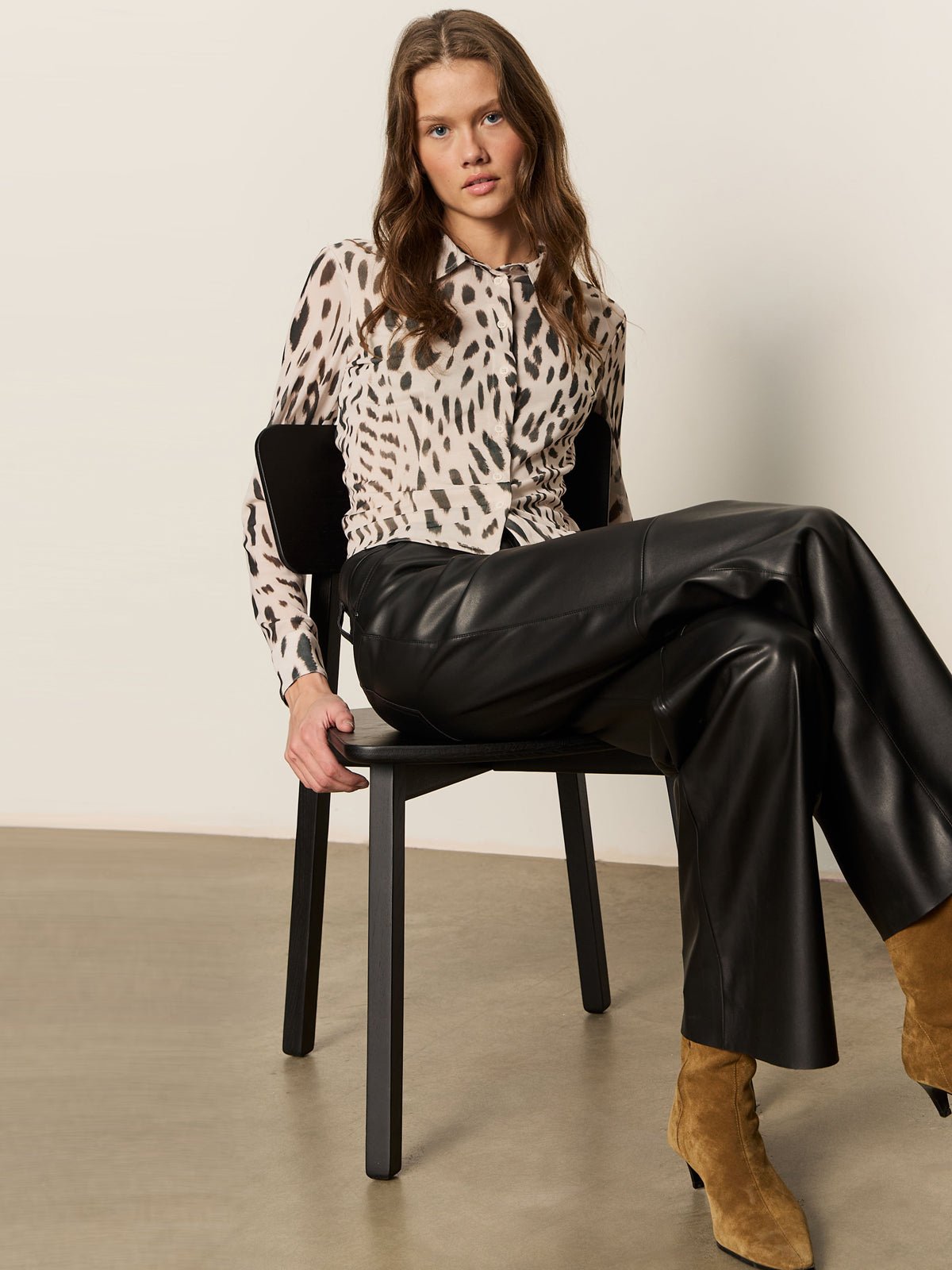 Fitted Mesh Button Down Top Mother Leo