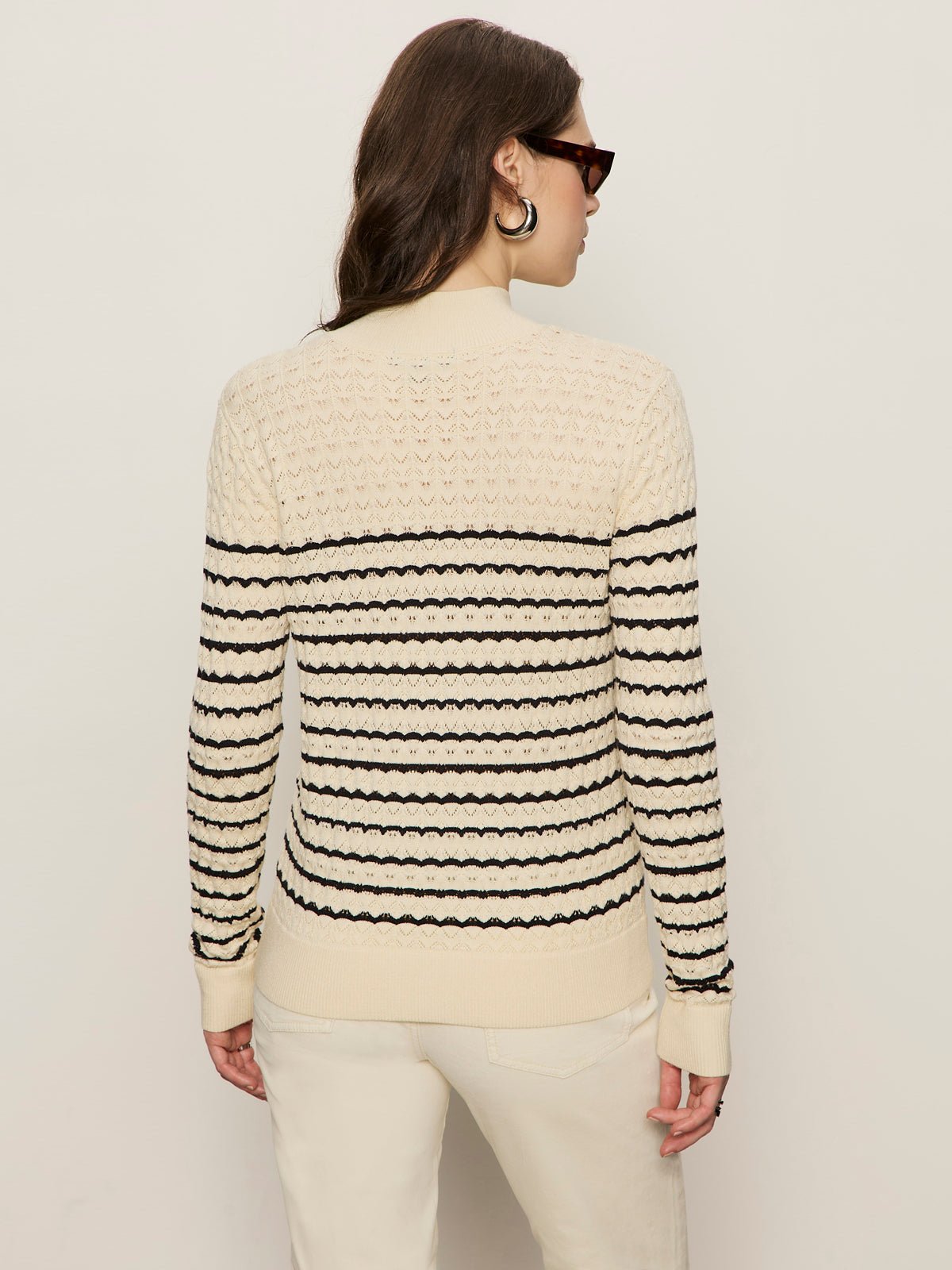 Forever Striped Mock Neck Vanilla Creme With Black Stripe