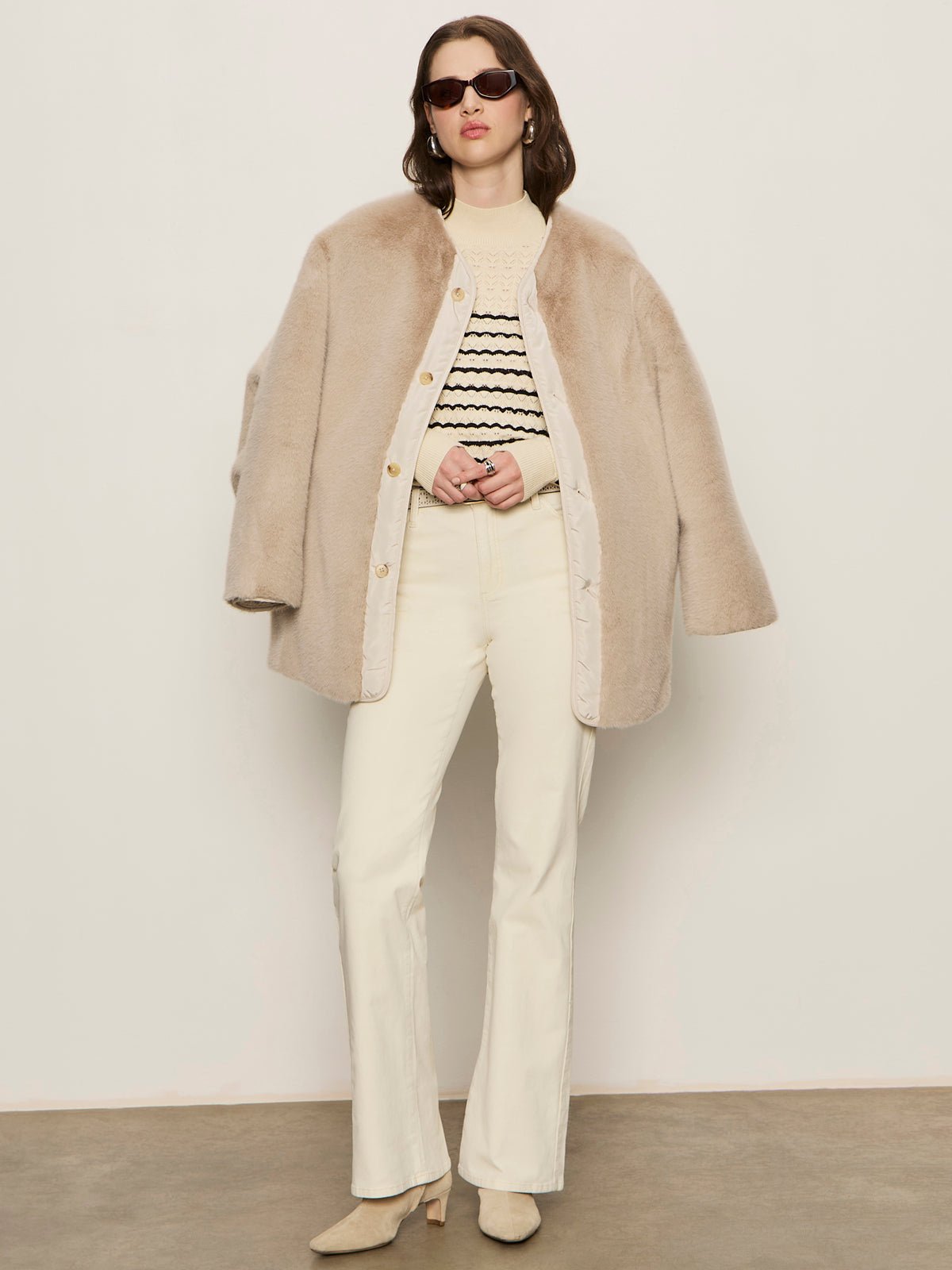 Forever Striped Mock Neck Vanilla Creme With Black Stripe